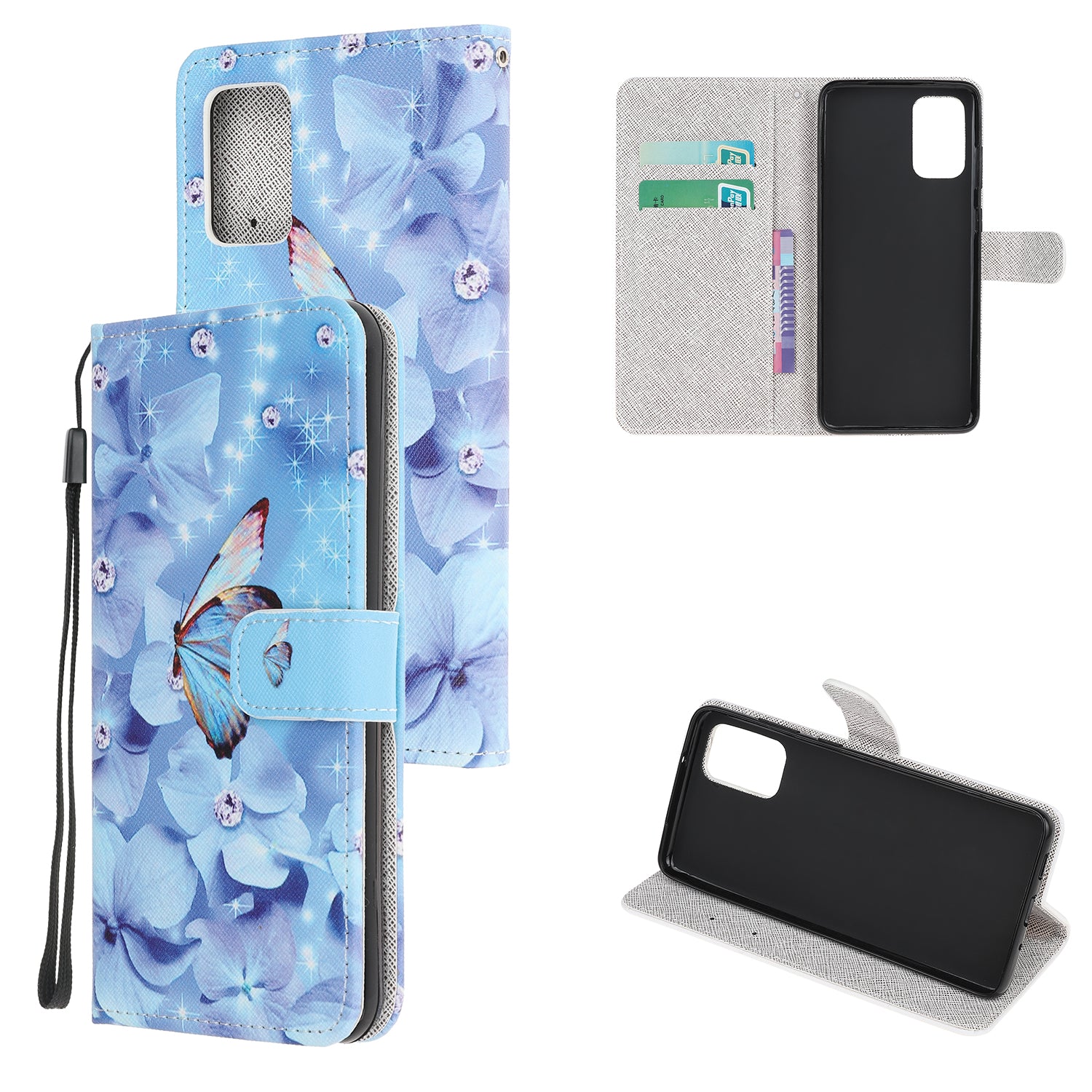 Pattern Printing Cross Texture Leather Wallet Case with Strap for Samsung Galaxy S20 4G/S20 5G - Butterfly and Flowers