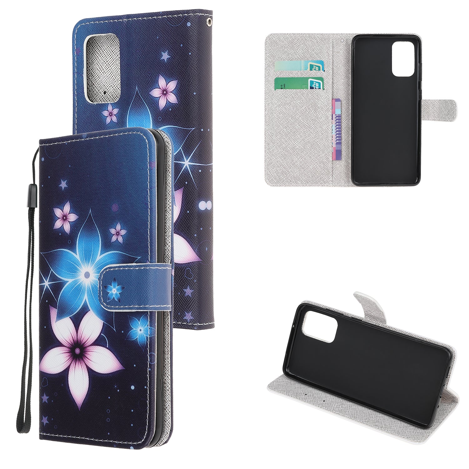 Pattern Printing Cross Texture Leather Wallet Case with Strap for Samsung Galaxy S20 4G/S20 5G - Flower