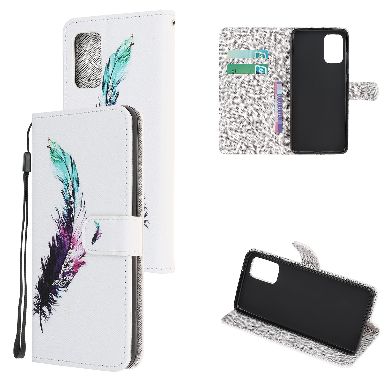 Pattern Printing Cross Texture Leather Wallet Case with Strap for Samsung Galaxy S20 4G/S20 5G - Feather