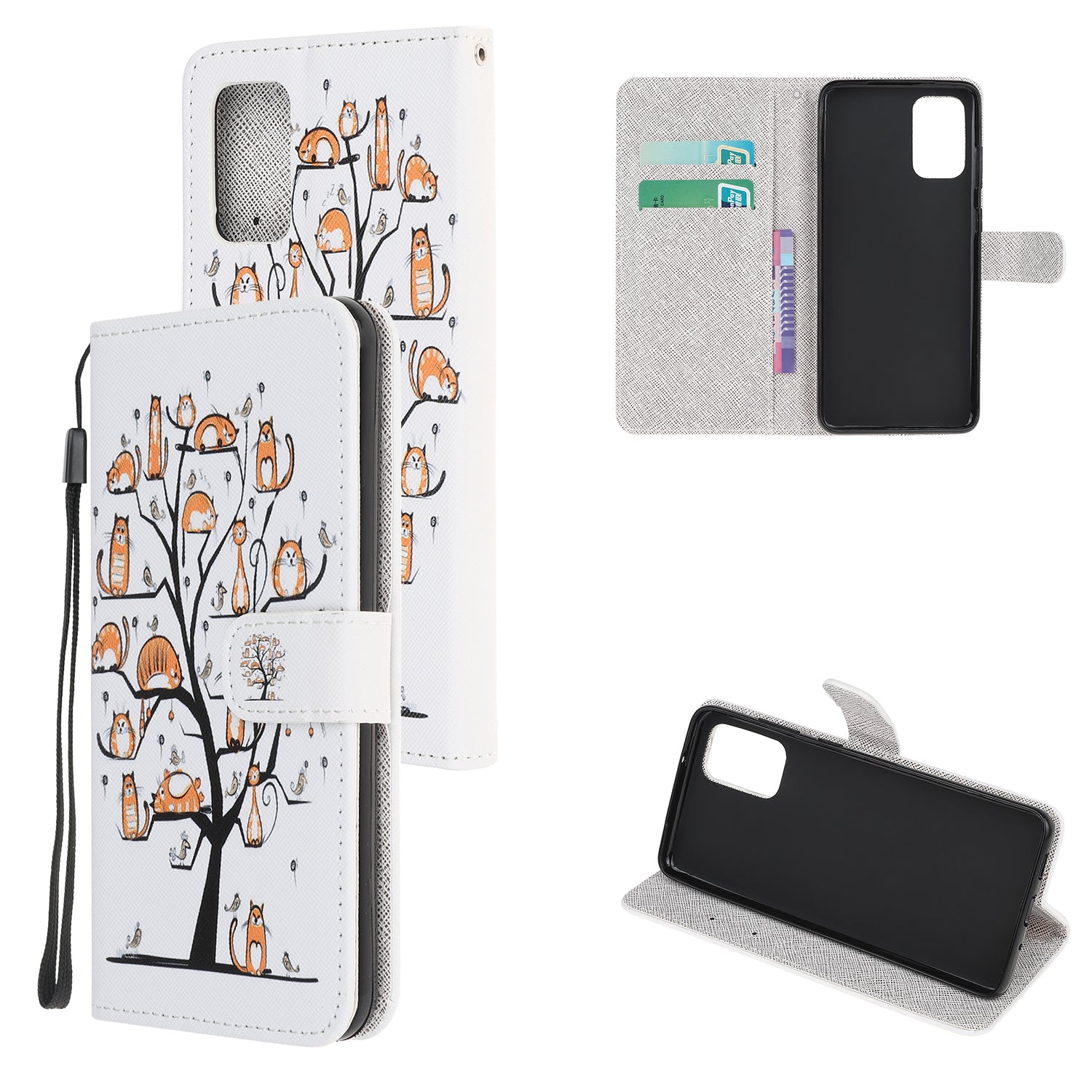 Pattern Printing Cross Texture Leather Wallet Case with Strap for Samsung Galaxy S20 4G/S20 5G - Animals on Tree