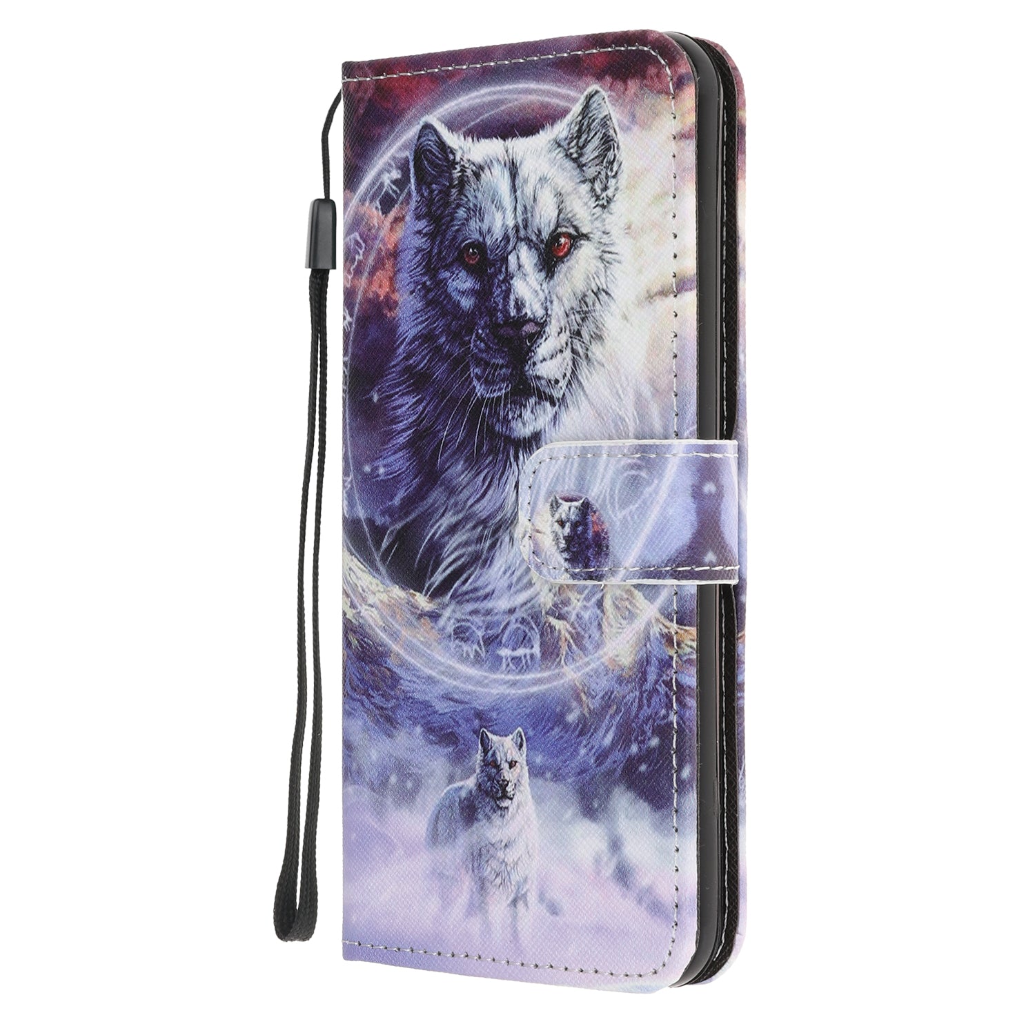 Pattern Printing Cross Texture Leather Wallet Phone Shell with Strap for Samsung Galaxy S20 Plus - Wolf