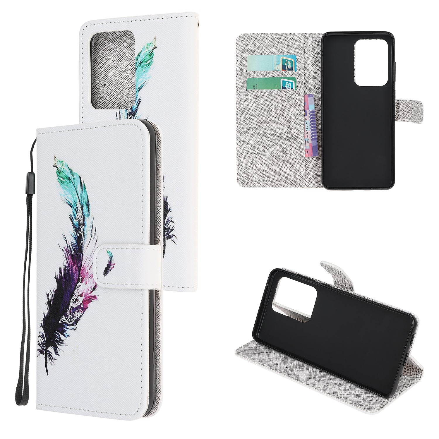 Cross Texture Pattern Printing Leather Wallet Cover with Strap for Samsung Galaxy S20 Ultra - Feather