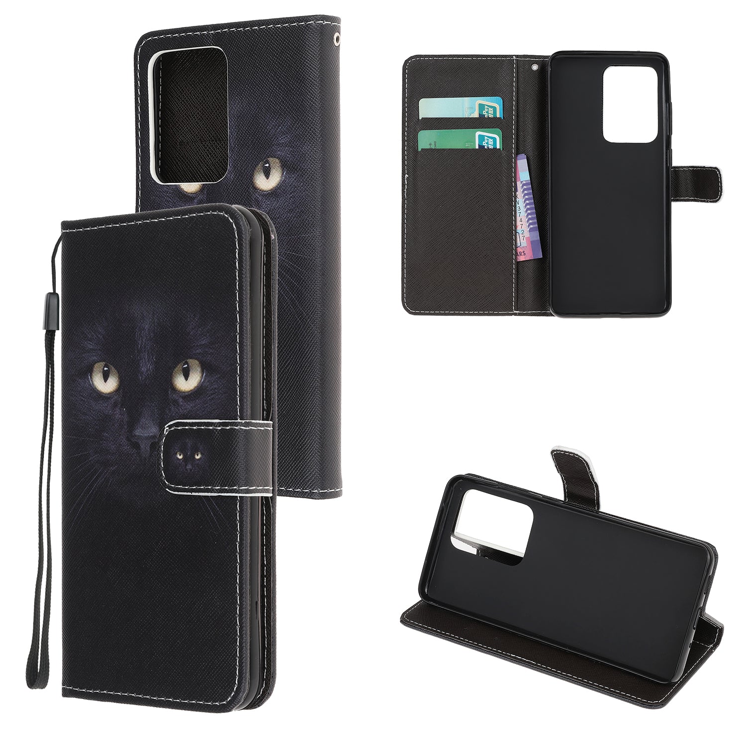 Cross Texture Pattern Printing Leather Wallet Cover with Strap for Samsung Galaxy S20 Ultra - Cat Eyes