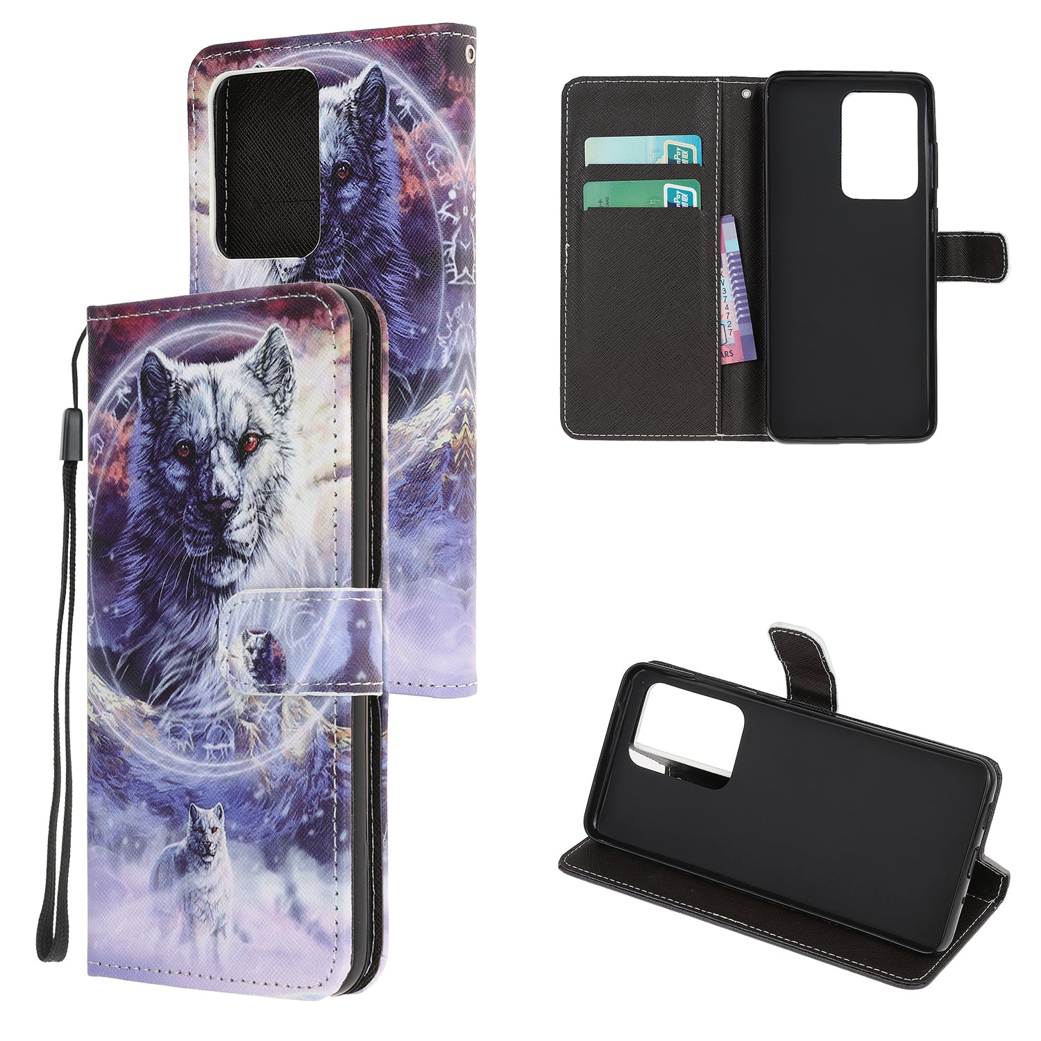 Cross Texture Pattern Printing Leather Wallet Cover with Strap for Samsung Galaxy S20 Ultra - Wolf