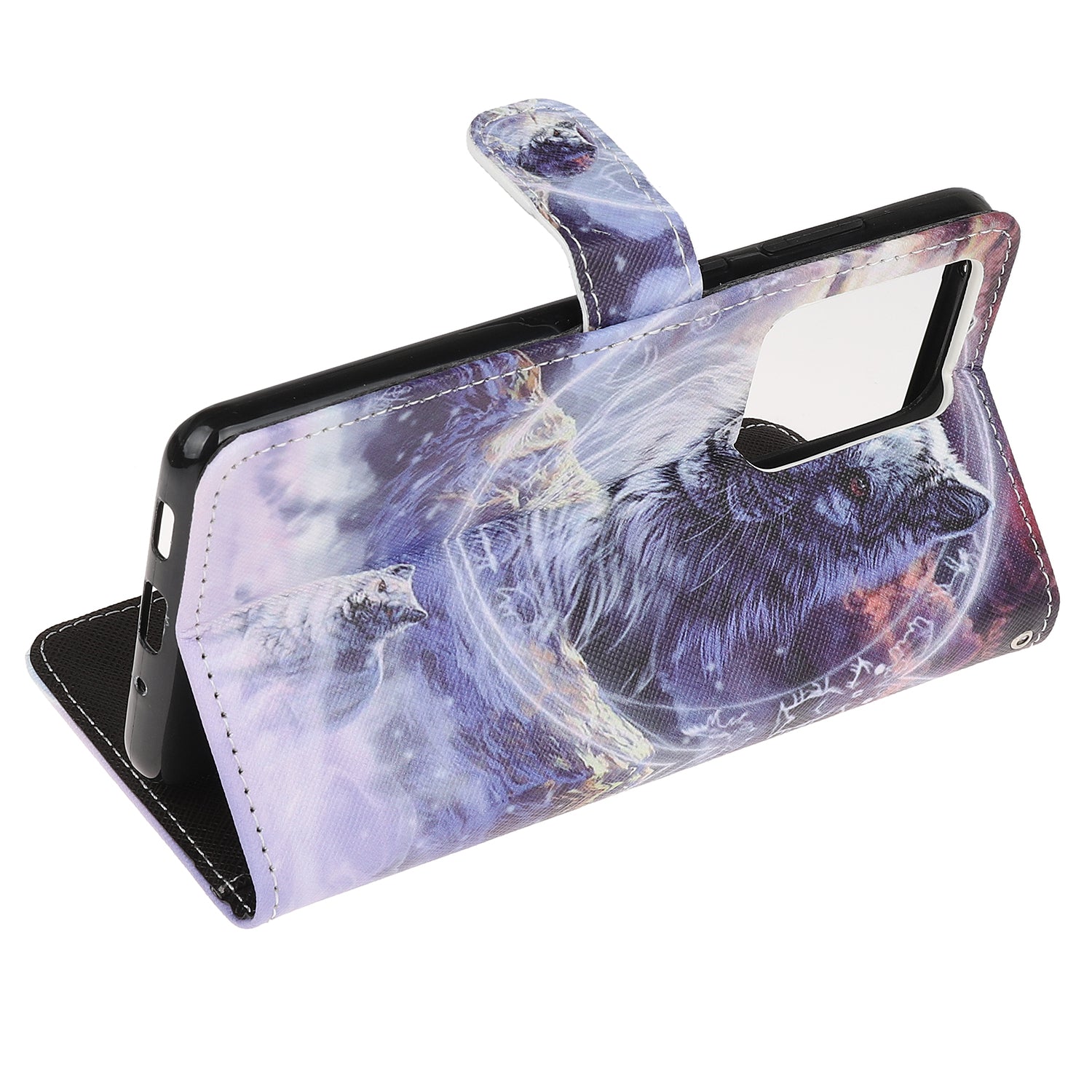 Cross Texture Pattern Printing Leather Wallet Cover with Strap for Samsung Galaxy S20 Ultra - Wolf