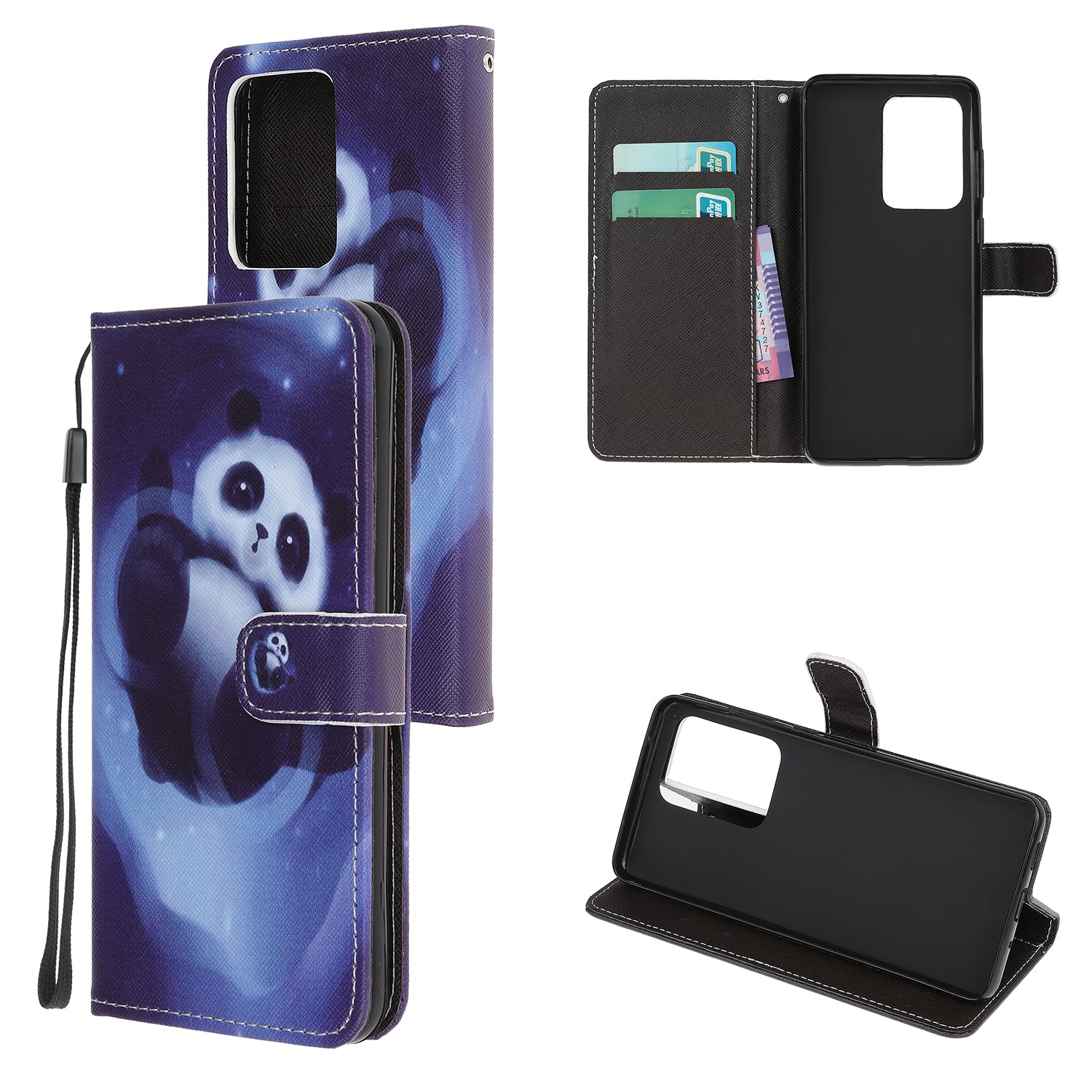 Cross Texture Pattern Printing Leather Wallet Cover with Strap for Samsung Galaxy S20 Ultra - Panda