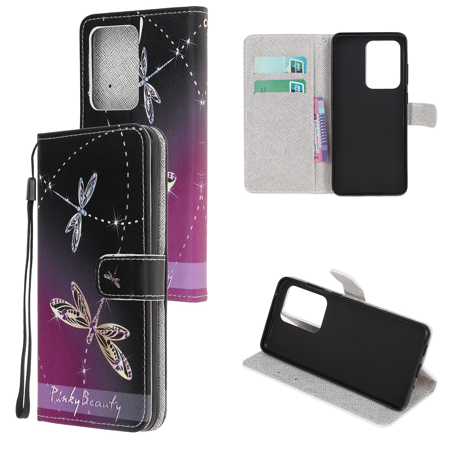 Cross Texture Pattern Printing Leather Wallet Cover with Strap for Samsung Galaxy S20 Ultra - Dragonfly