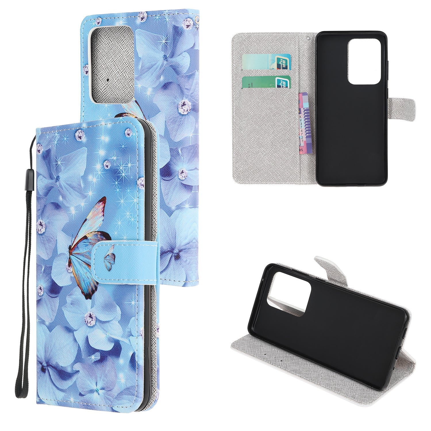 Cross Texture Pattern Printing Leather Wallet Cover with Strap for Samsung Galaxy S20 Ultra - Butterfly and Flower