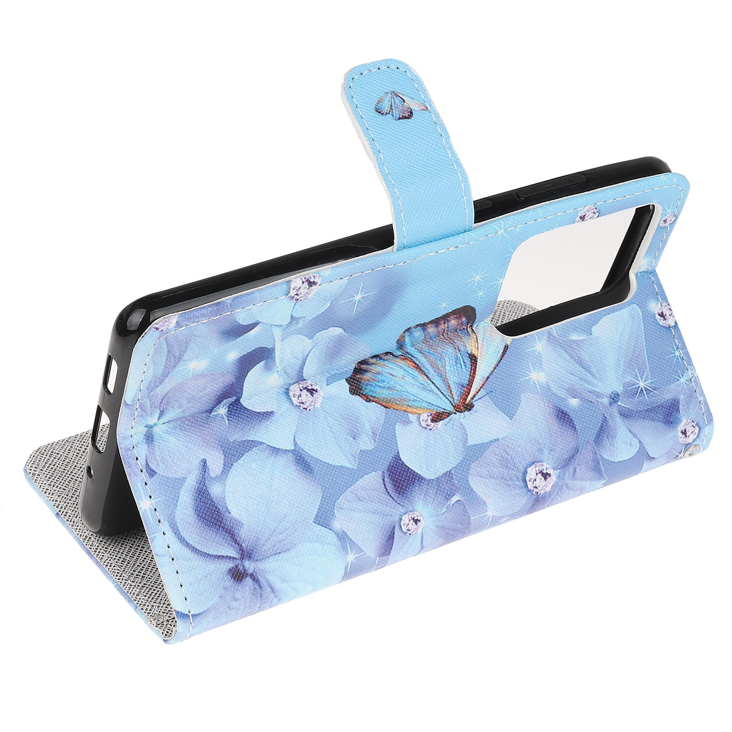 Cross Texture Pattern Printing Leather Wallet Cover with Strap for Samsung Galaxy S20 Ultra - Butterfly and Flower