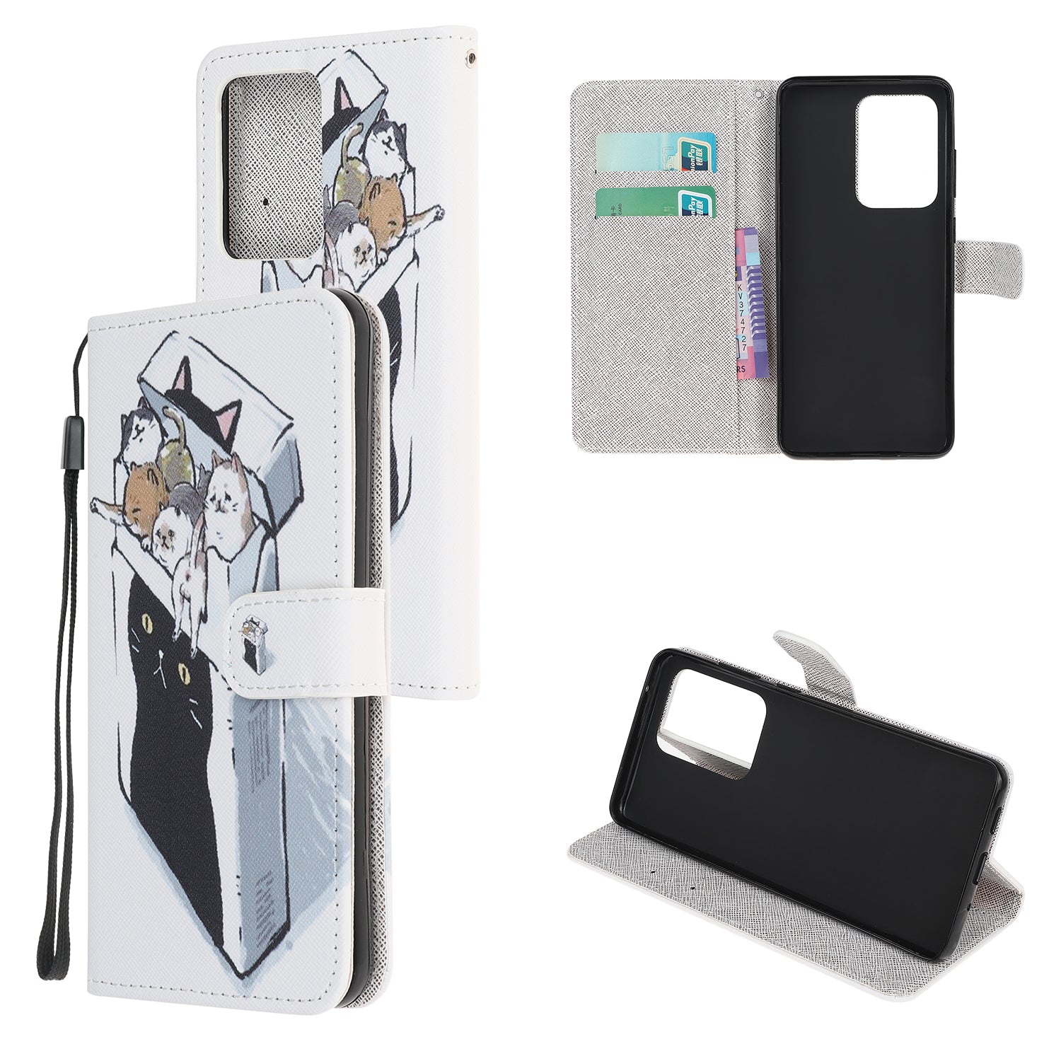 Cross Texture Pattern Printing Leather Wallet Cover with Strap for Samsung Galaxy S20 Ultra - Cat