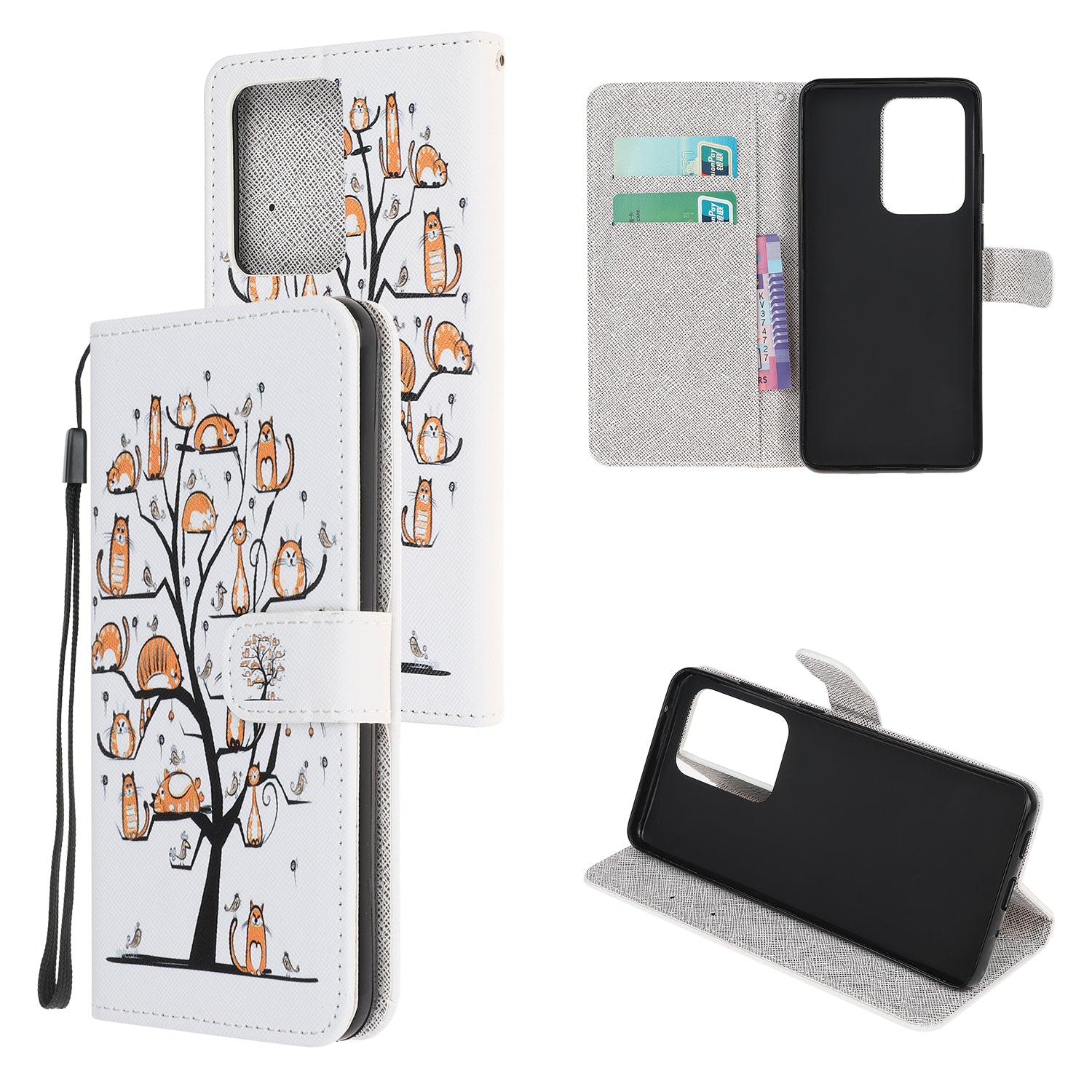 Cross Texture Pattern Printing Leather Wallet Cover with Strap for Samsung Galaxy S20 Ultra - Cat and Tree