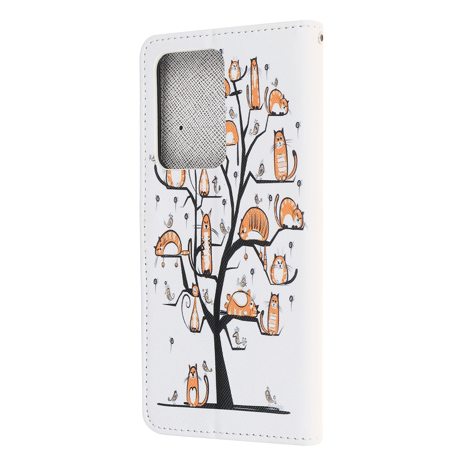 Cross Texture Pattern Printing Leather Wallet Cover with Strap for Samsung Galaxy S20 Ultra - Cat and Tree