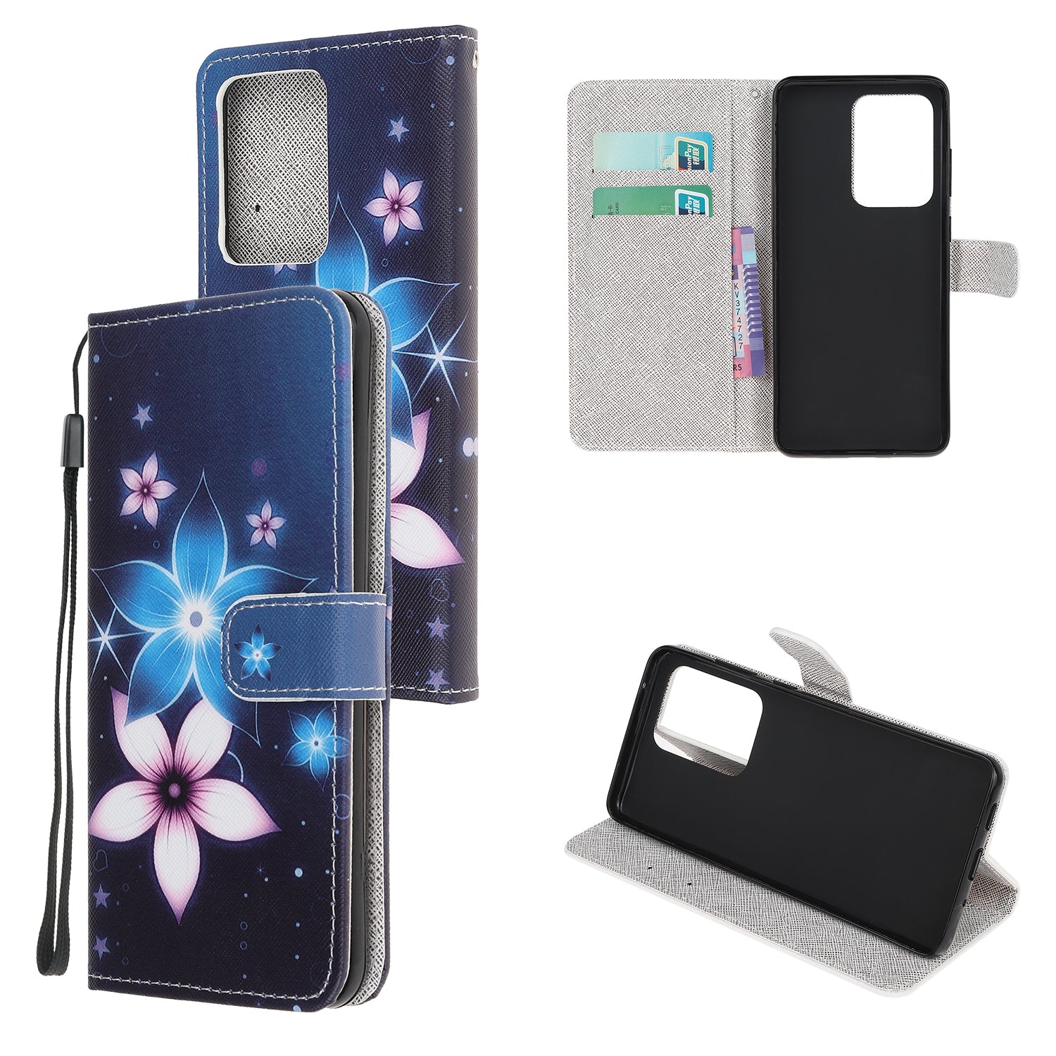 Cross Texture Pattern Printing Leather Wallet Cover with Strap for Samsung Galaxy S20 Ultra - Flower