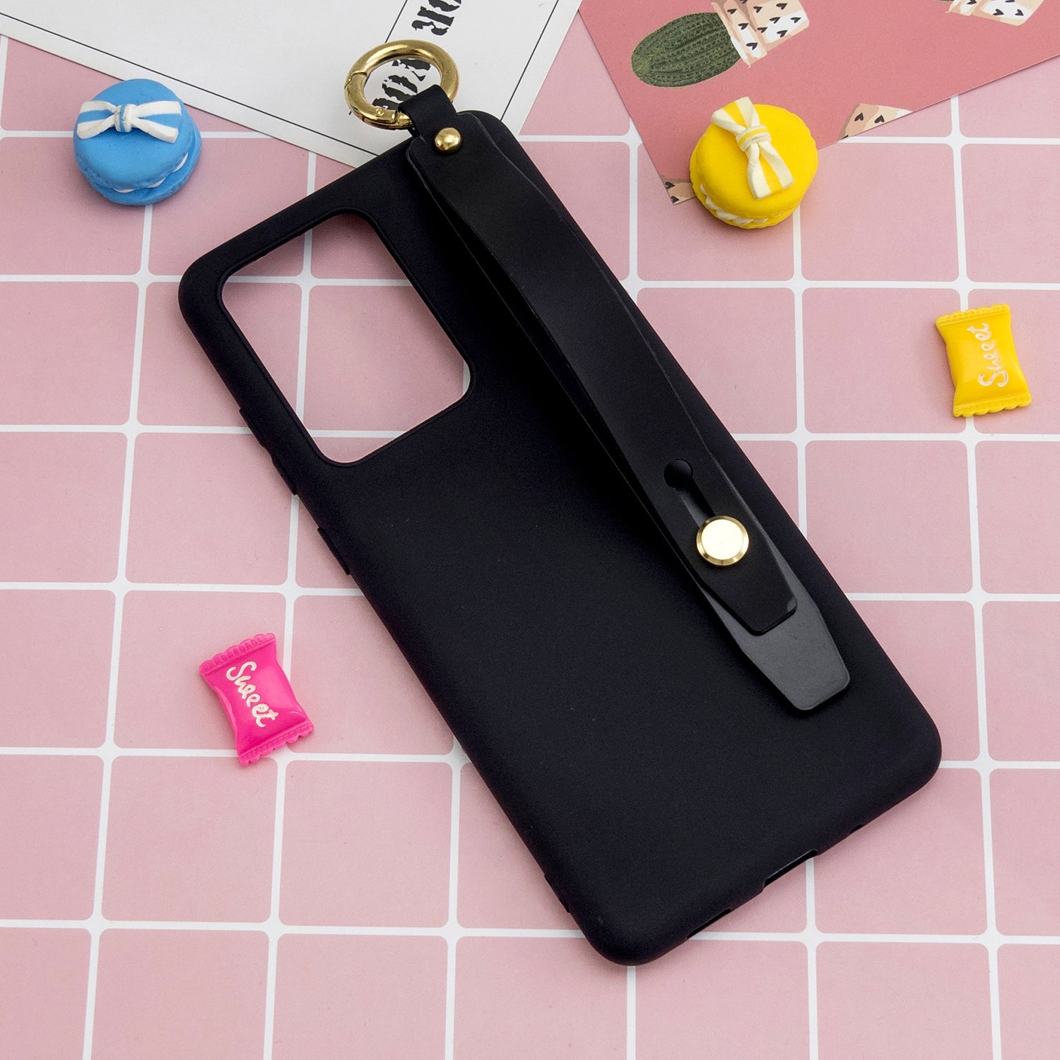 TPU Cell Phone Cover with Wrist Strap Kickstand for Samsung Galaxy S20 Ultra - Black