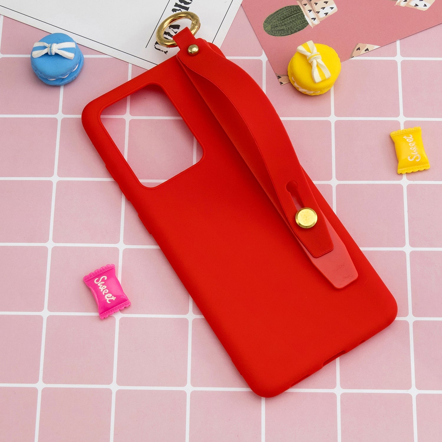 TPU Cell Phone Cover with Wrist Strap Kickstand for Samsung Galaxy S20 Ultra - Red