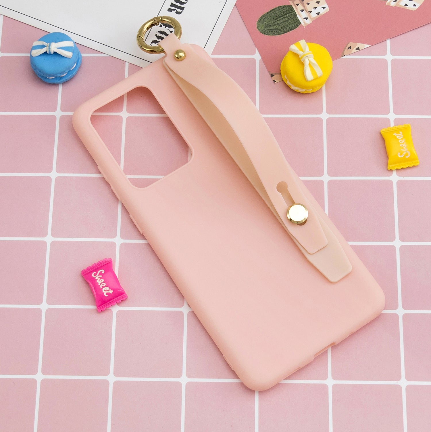 TPU Cell Phone Cover with Wrist Strap Kickstand for Samsung Galaxy S20 Ultra - Light Pink