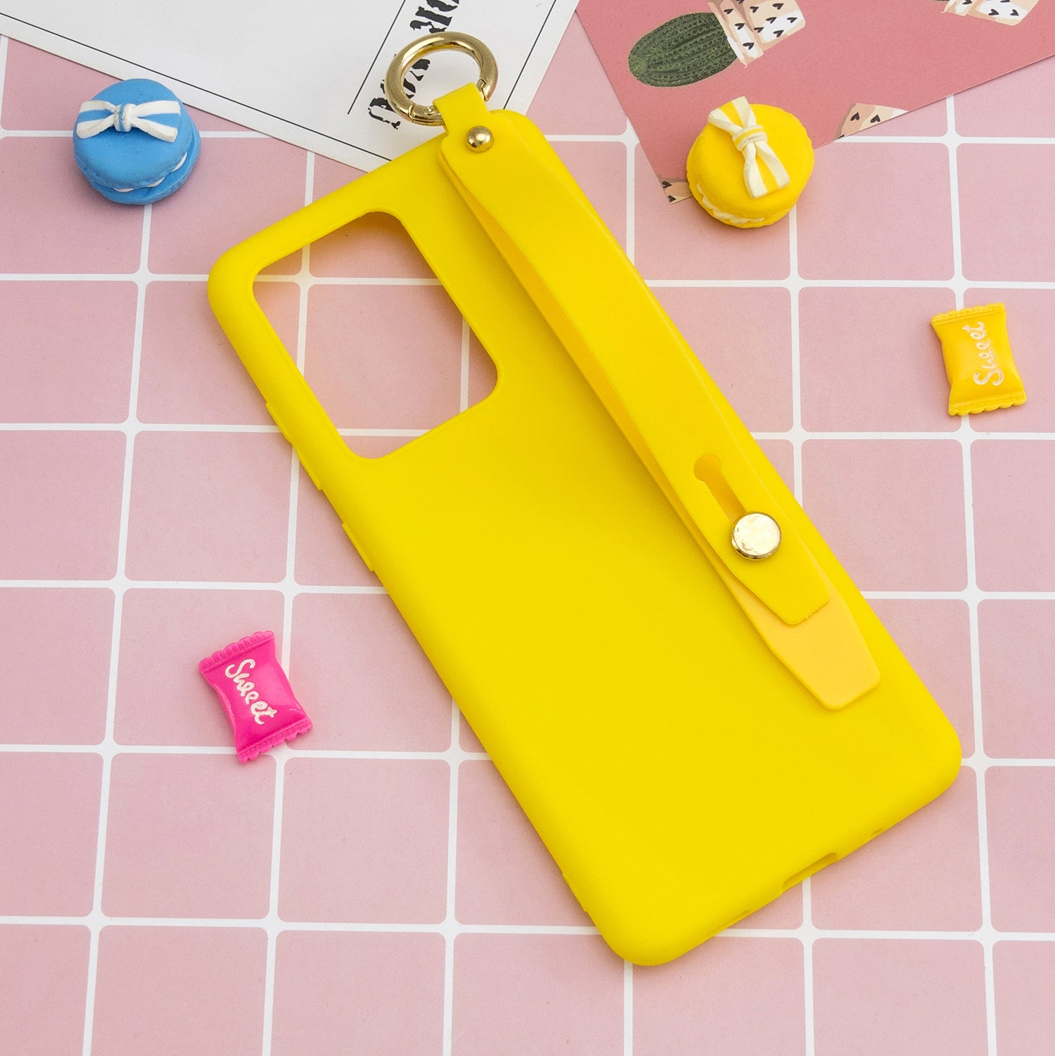 TPU Cell Phone Cover with Wrist Strap Kickstand for Samsung Galaxy S20 Ultra - Yellow