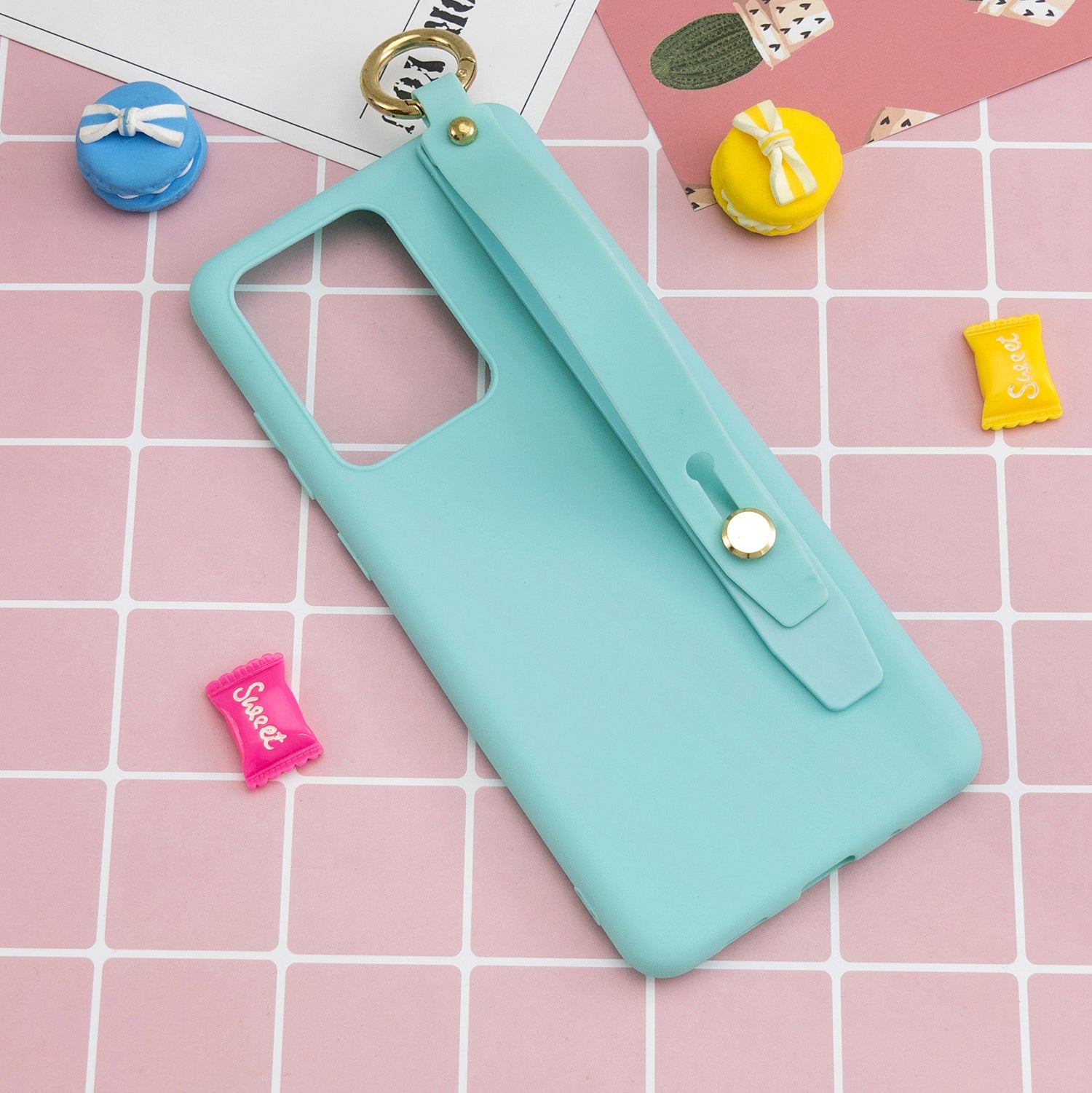 TPU Cell Phone Cover with Wrist Strap Kickstand for Samsung Galaxy S20 Ultra - Baby Blue