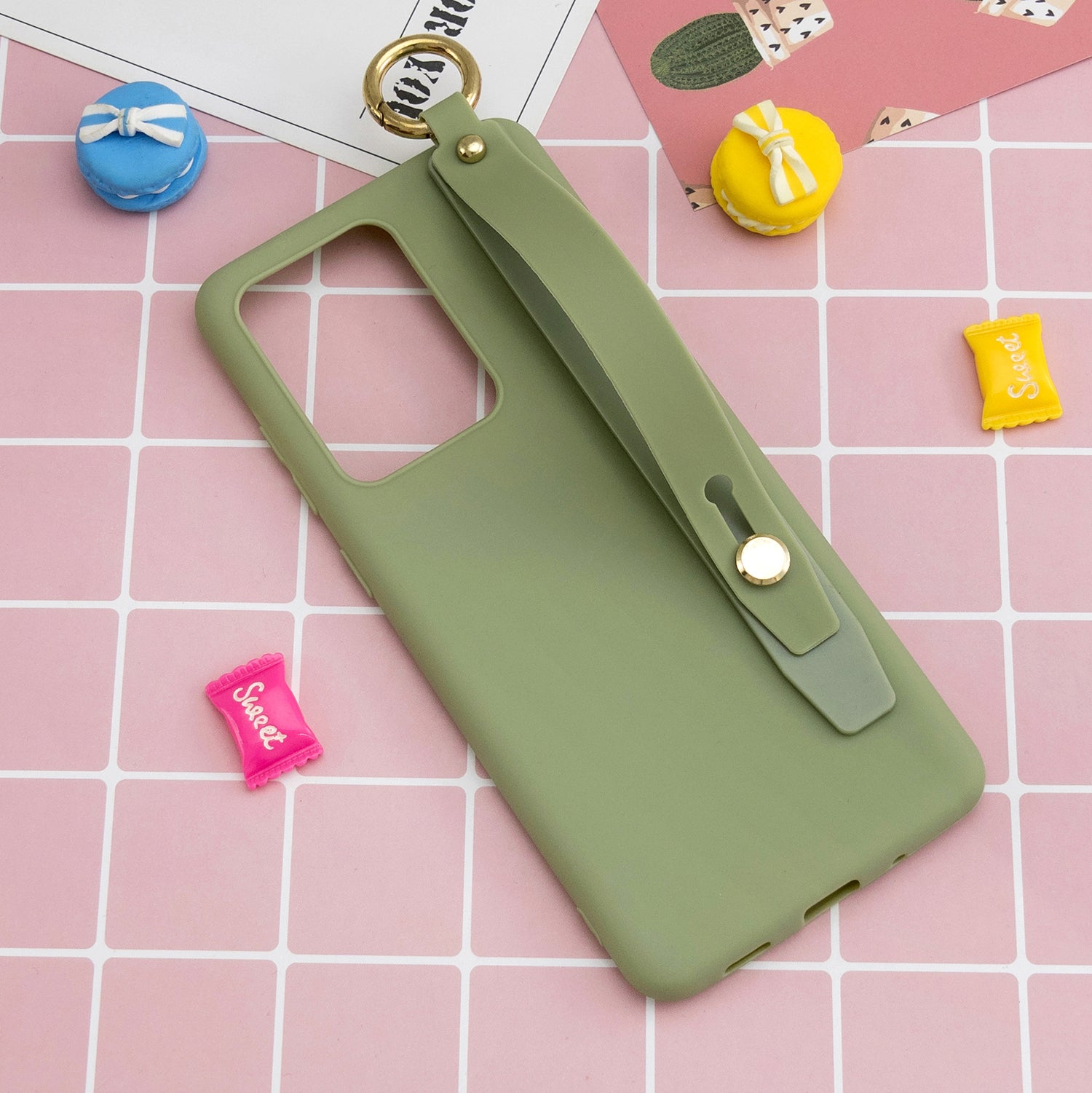 TPU Cell Phone Cover with Wrist Strap Kickstand for Samsung Galaxy S20 Ultra - Green