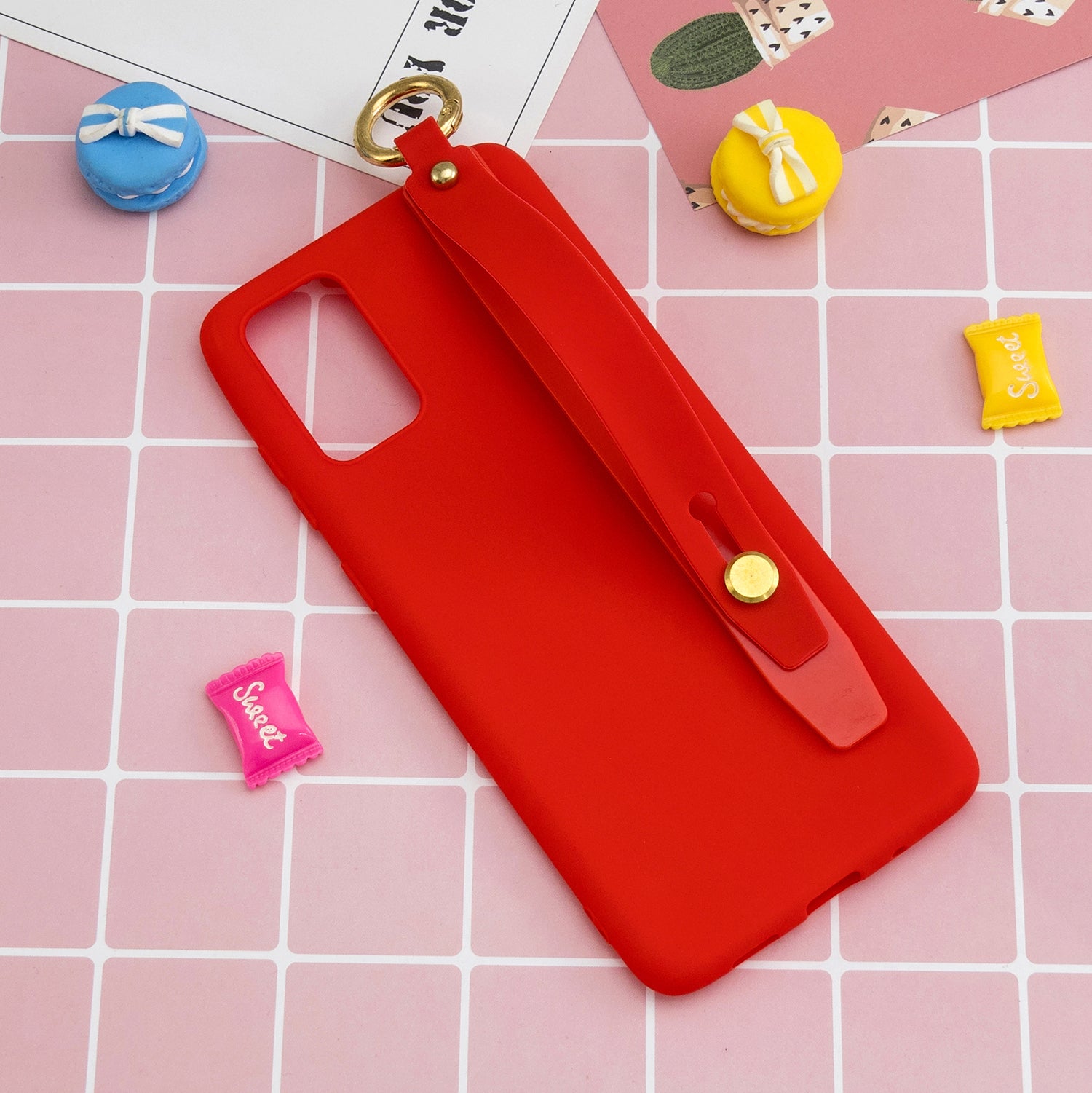 TPU Cell Phone Back Case with Wrist Strap Kickstand for Samsung Galaxy S20 Plus / S20 Plus 5G - Red