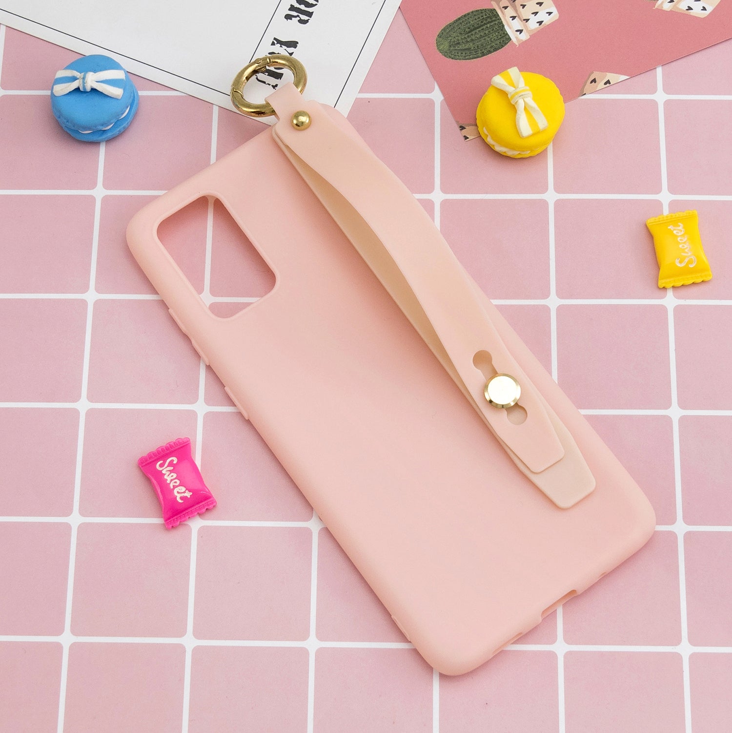 TPU Cell Phone Back Case with Wrist Strap Kickstand for Samsung Galaxy S20 Plus / S20 Plus 5G - Light Pink