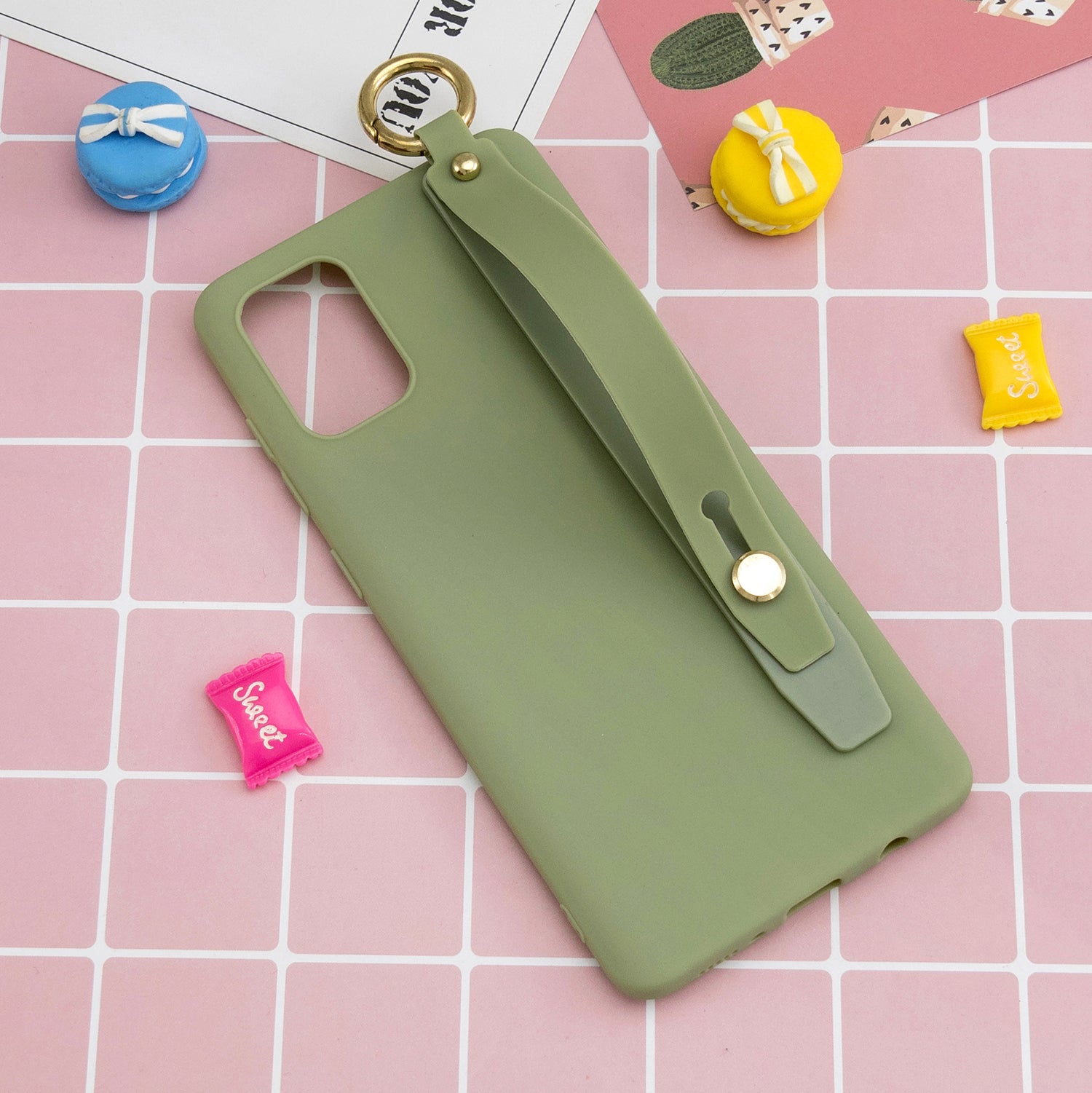 TPU Cell Phone Back Case with Wrist Strap Kickstand for Samsung Galaxy S20 Plus / S20 Plus 5G - Green