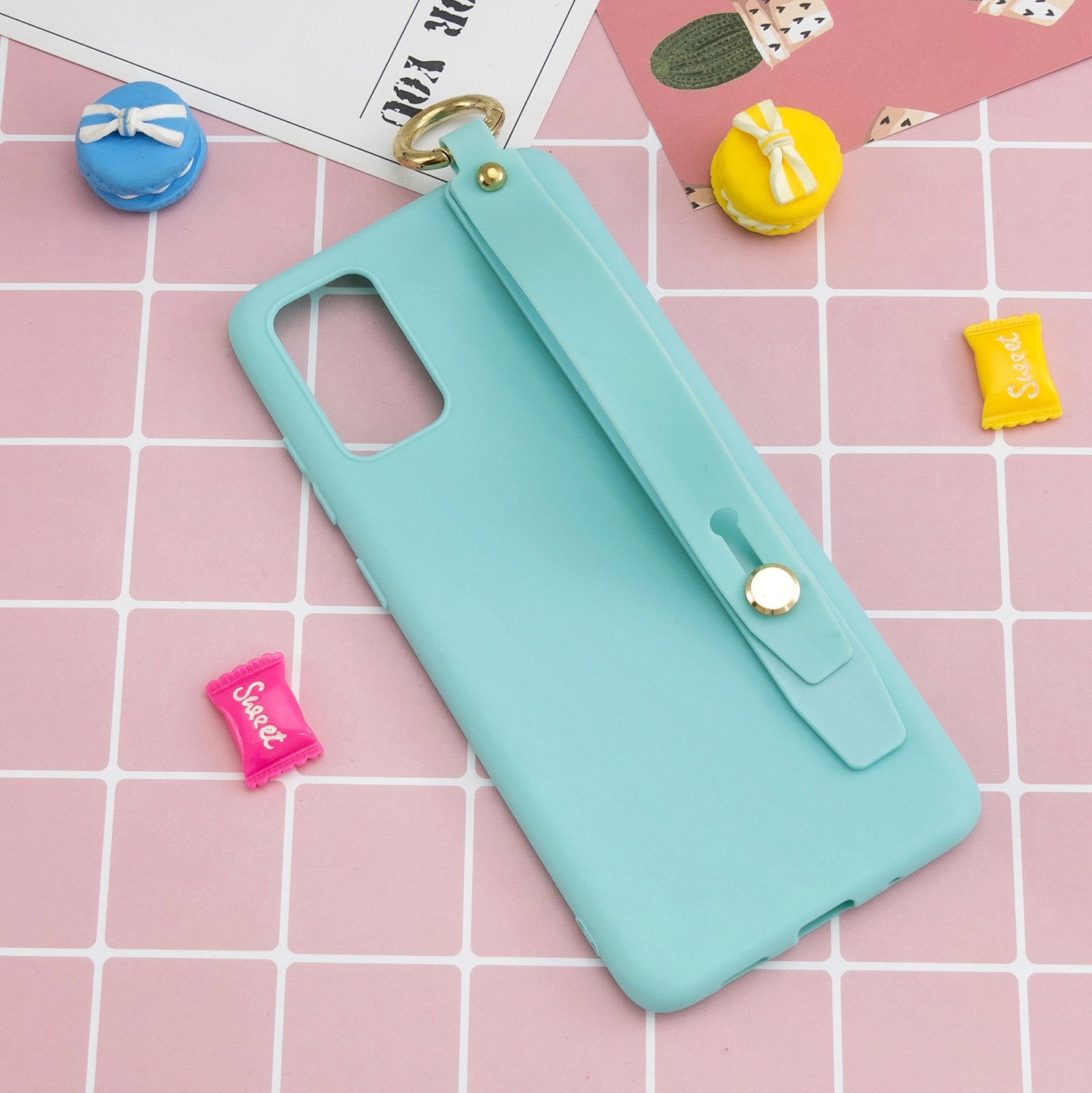 TPU Cell Phone Back Case with Wrist Strap Kickstand for Samsung Galaxy S20 Plus / S20 Plus 5G - Baby Blue