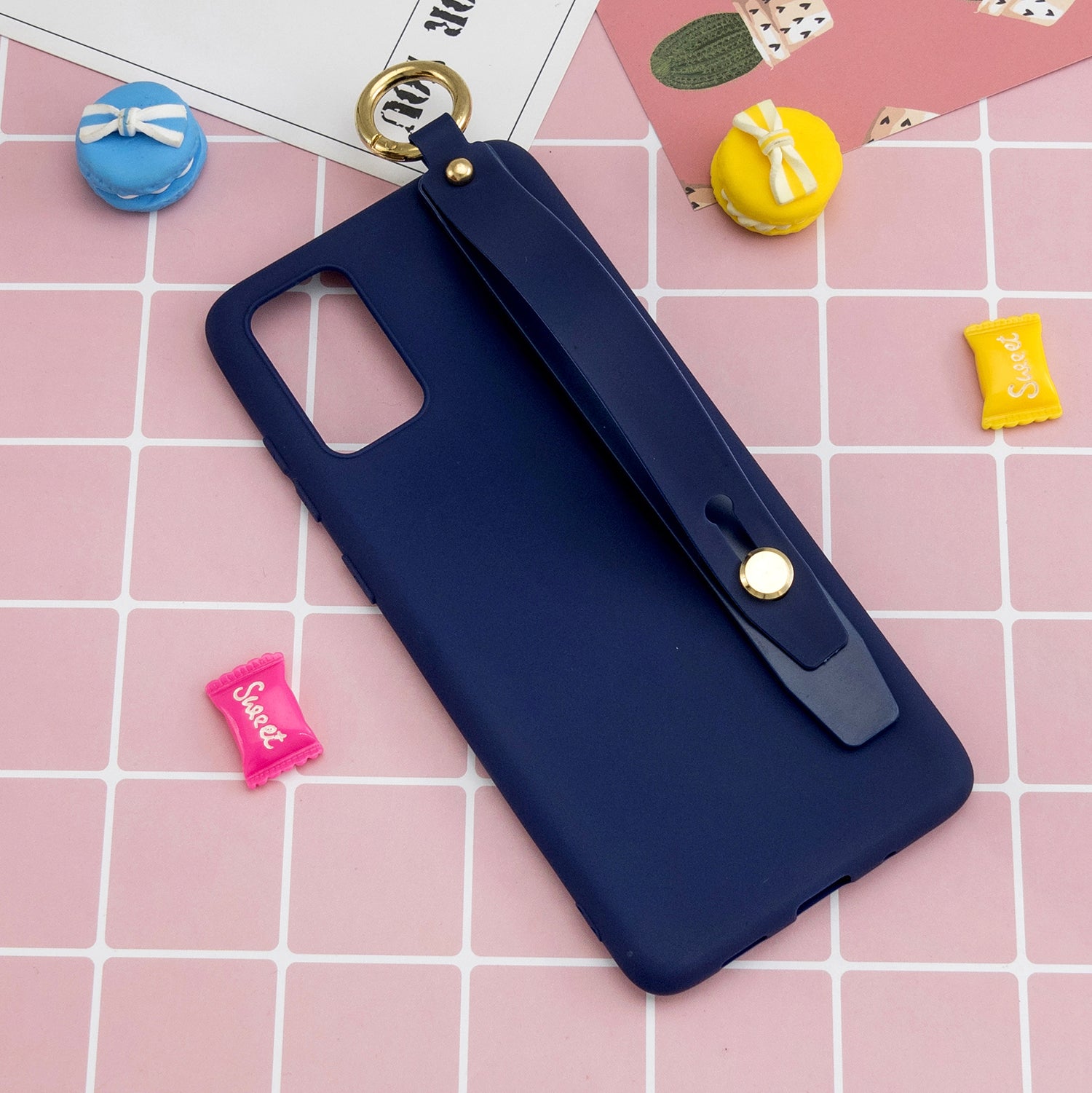 TPU Cell Phone Back Case with Wrist Strap Kickstand for Samsung Galaxy S20 Plus / S20 Plus 5G - Dark Blue