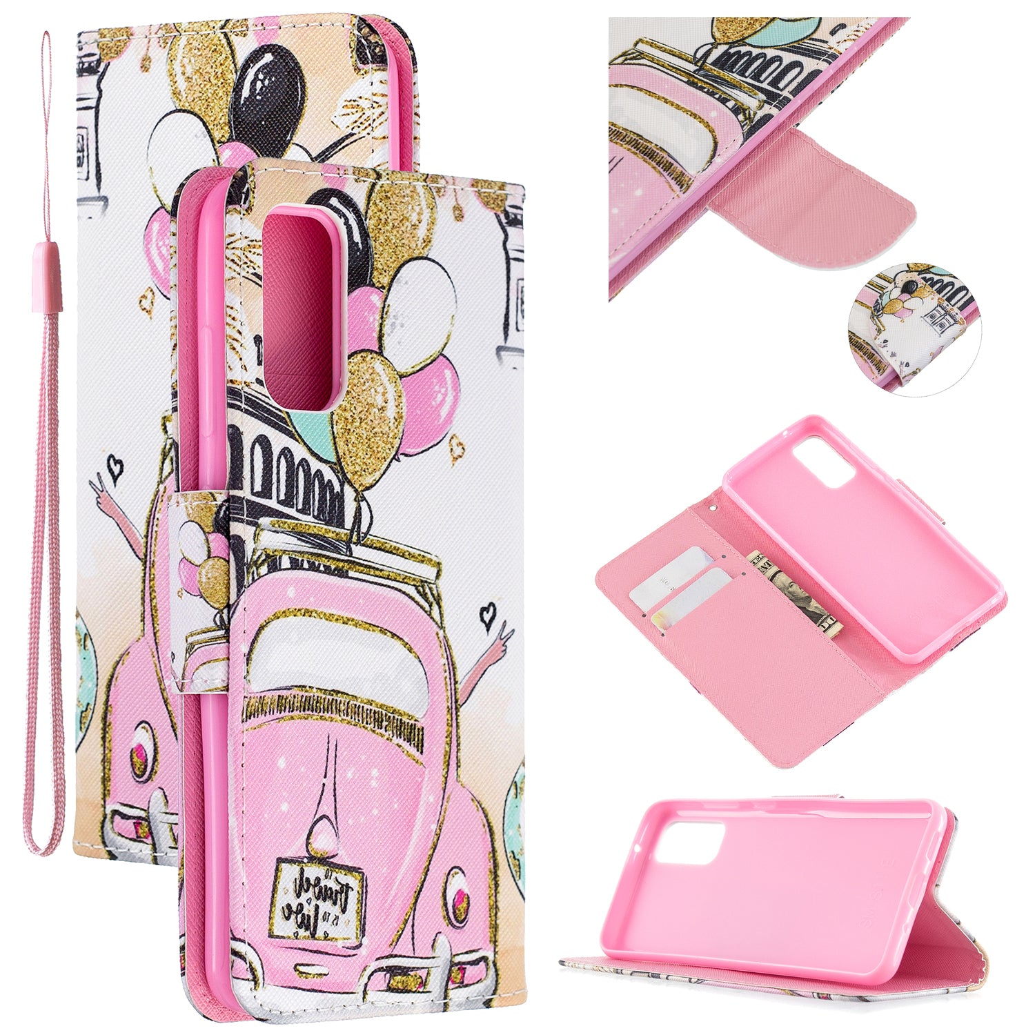 Cross Texture Pattern Printing Flip Leather Wallet Stand Case for Samsung Galaxy S20 4G/S20 5G - Car and Ballon