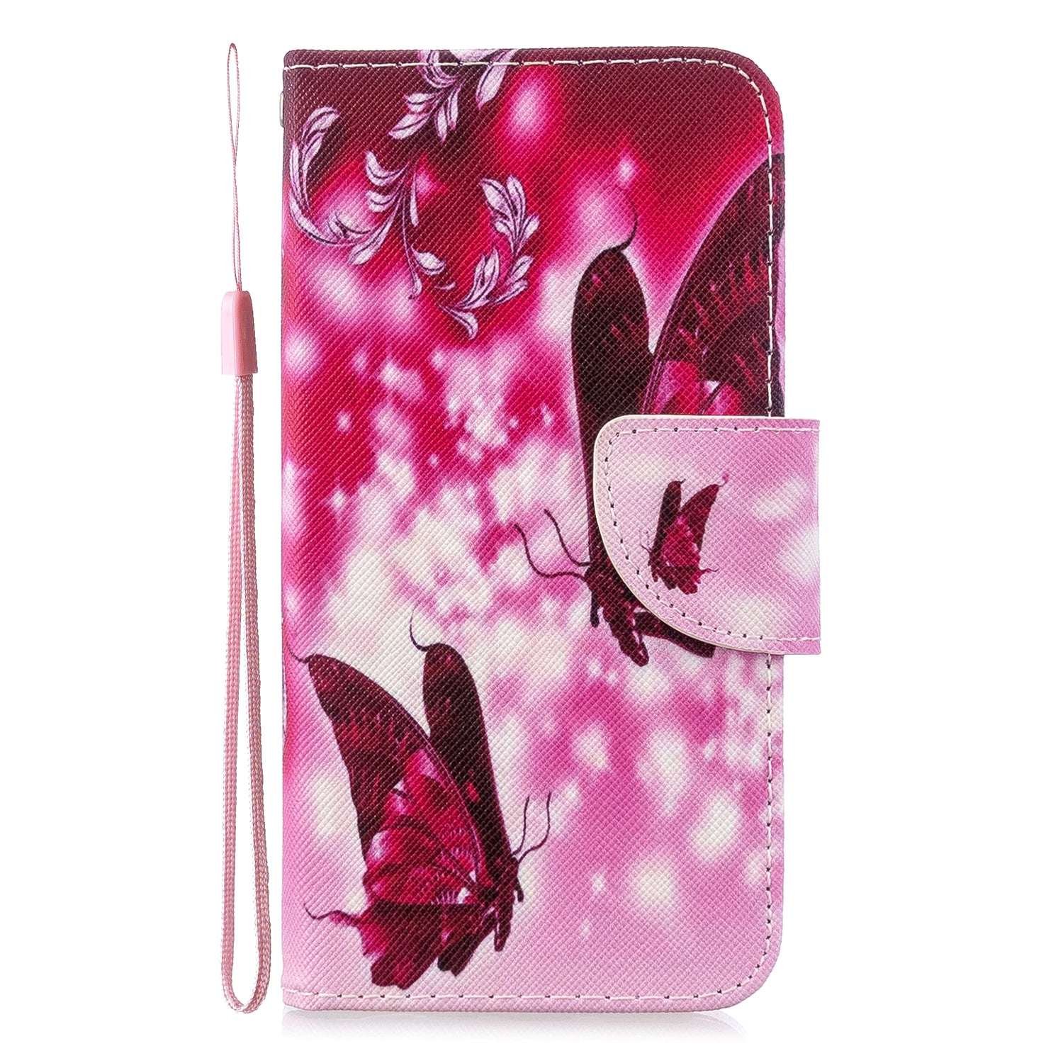 Cross Texture Pattern Printing Flip Leather Wallet Stand Case for Samsung Galaxy S20 4G/S20 5G - Red Butterflies