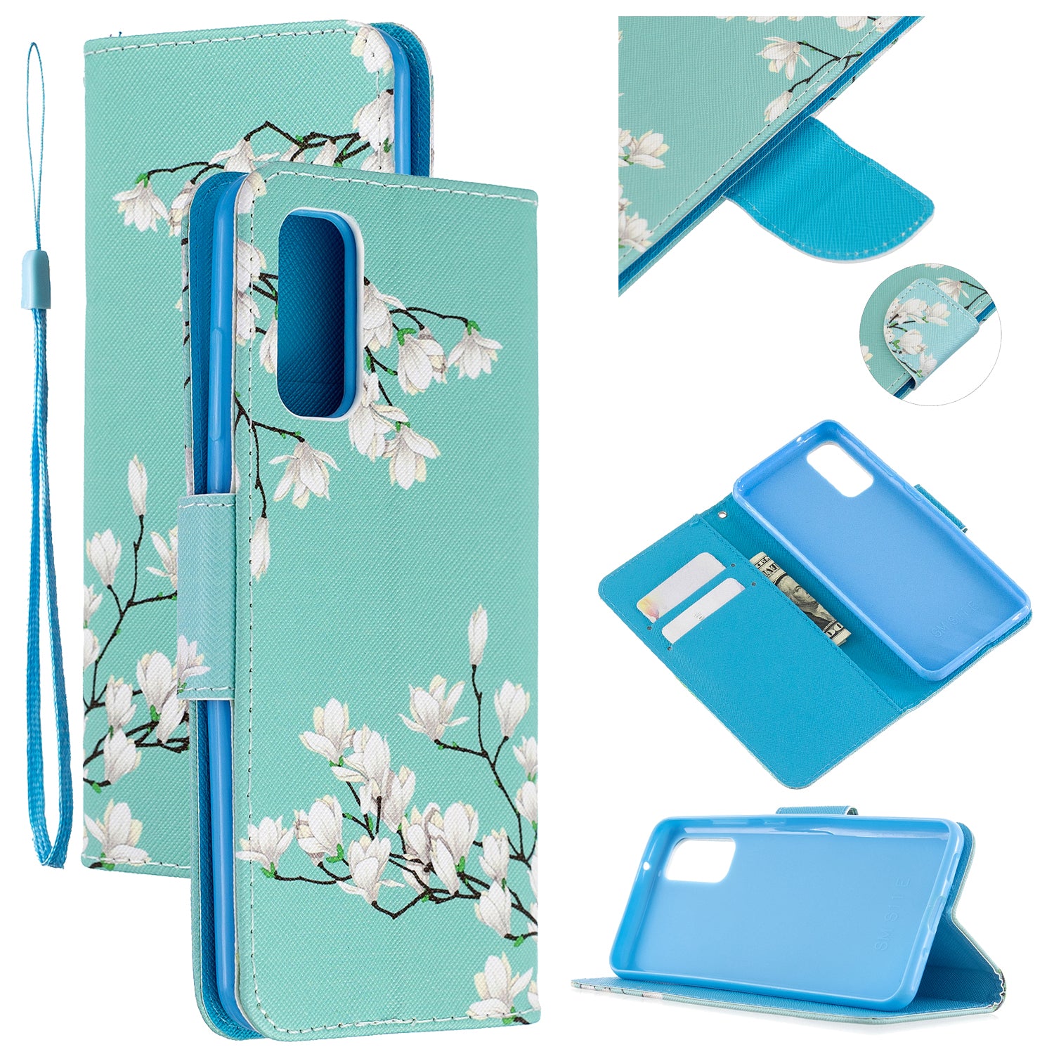 Cross Texture Pattern Printing Flip Leather Wallet Stand Case for Samsung Galaxy S20 4G/S20 5G - Flower Branches