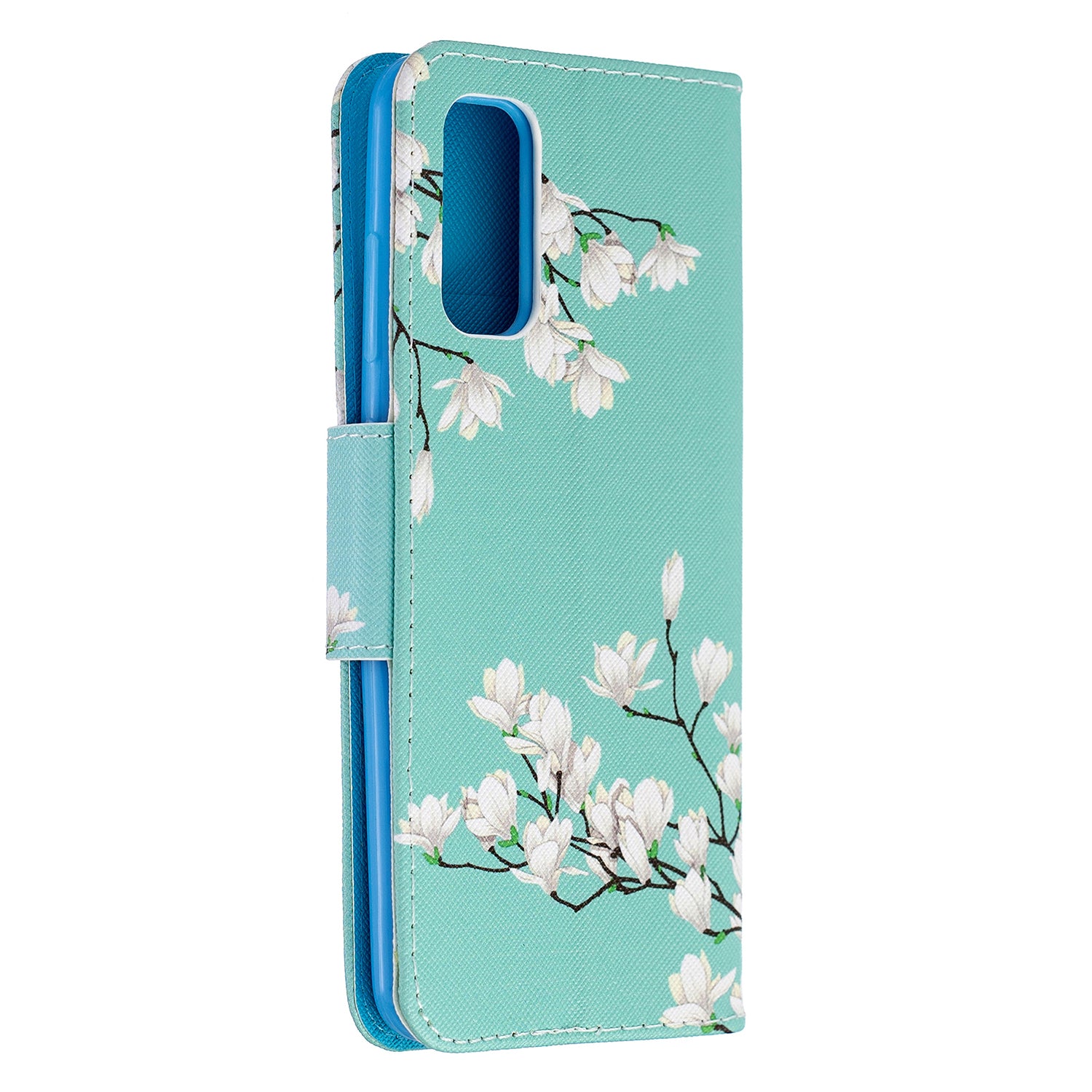 Cross Texture Pattern Printing Flip Leather Wallet Stand Case for Samsung Galaxy S20 4G/S20 5G - Flower Branches