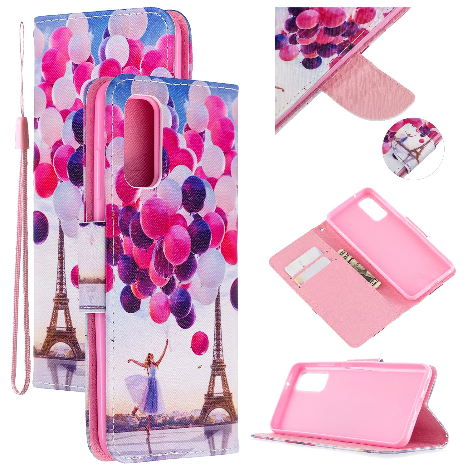 Cross Texture Pattern Printing Flip Leather Wallet Stand Case for Samsung Galaxy S20 4G/S20 5G - Ballon and Eiffel Tower