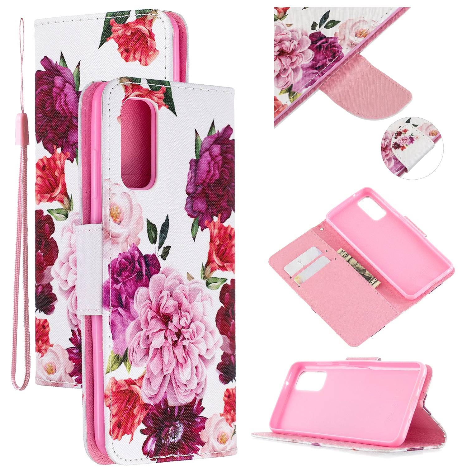 Cross Texture Pattern Printing Flip Leather Wallet Stand Case for Samsung Galaxy S20 4G/S20 5G - Peony