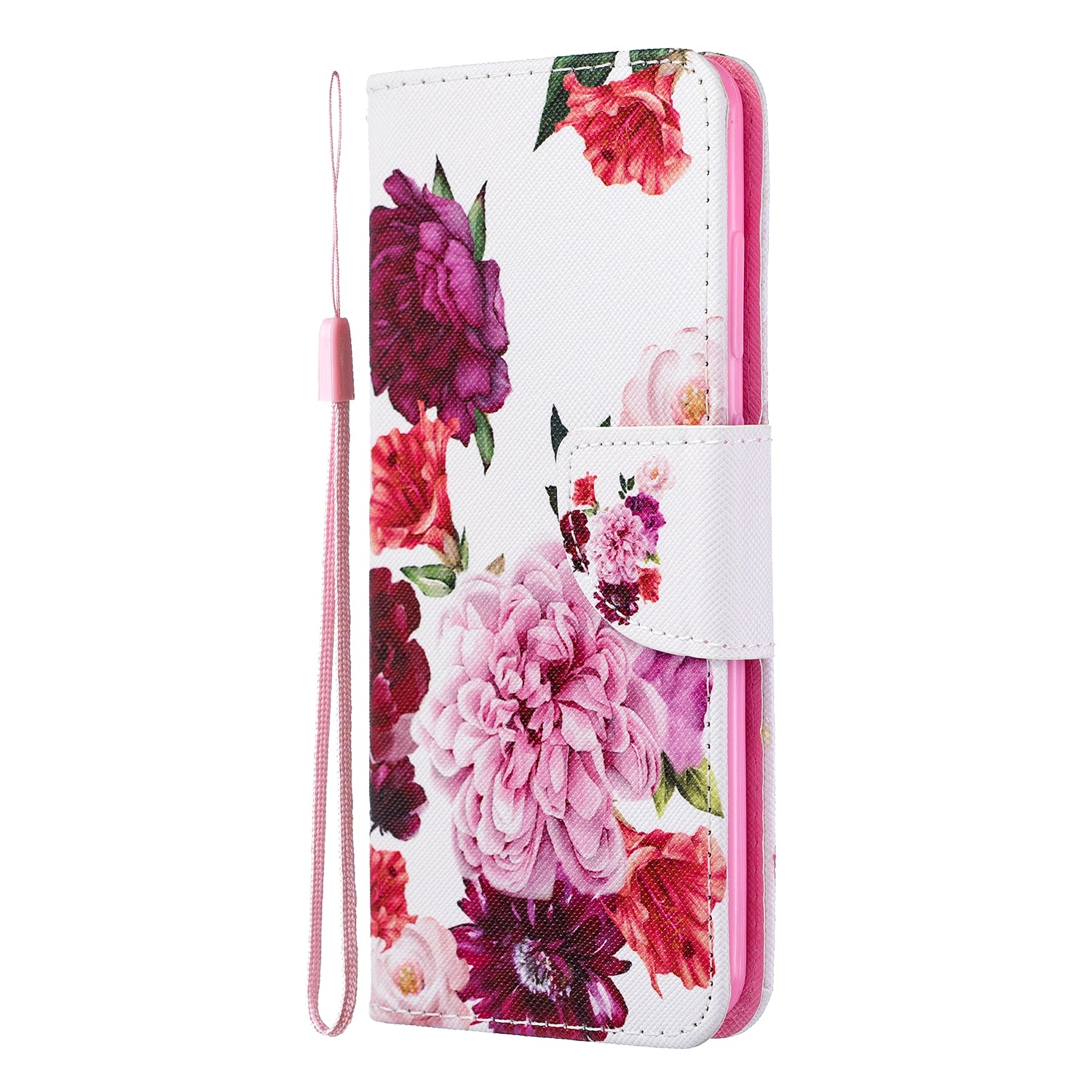 Cross Texture Pattern Printing Flip Leather Wallet Stand Case for Samsung Galaxy S20 4G/S20 5G - Peony