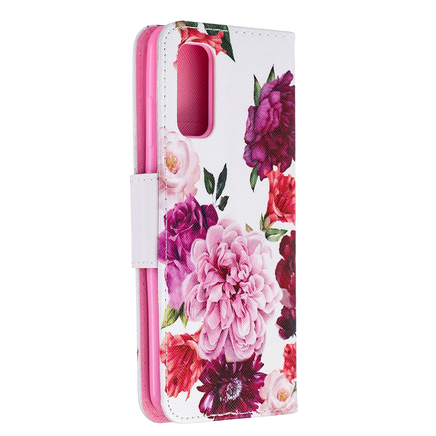 Cross Texture Pattern Printing Flip Leather Wallet Stand Case for Samsung Galaxy S20 4G/S20 5G - Peony