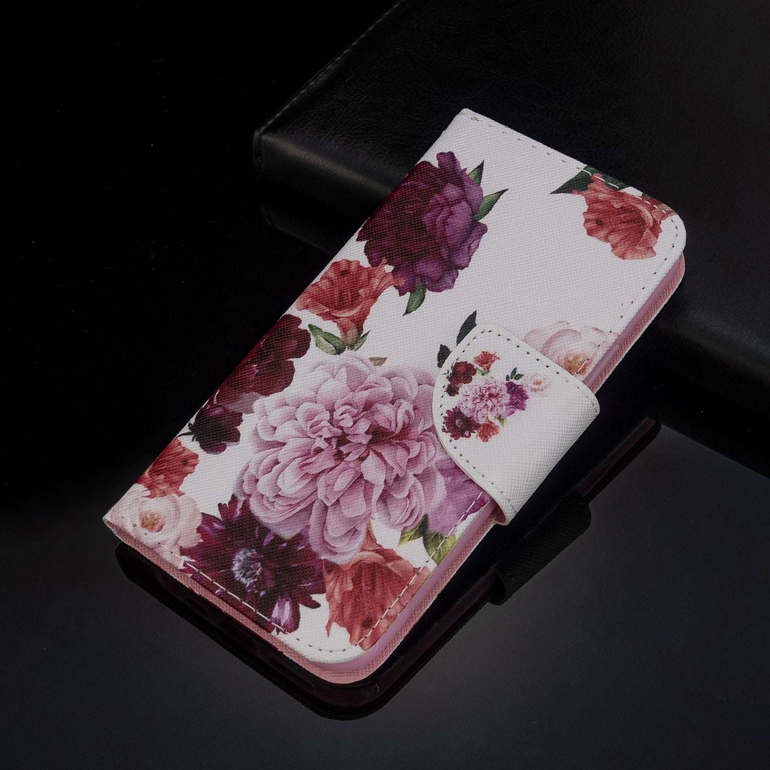 Cross Texture Pattern Printing Flip Leather Wallet Stand Case for Samsung Galaxy S20 4G/S20 5G - Peony