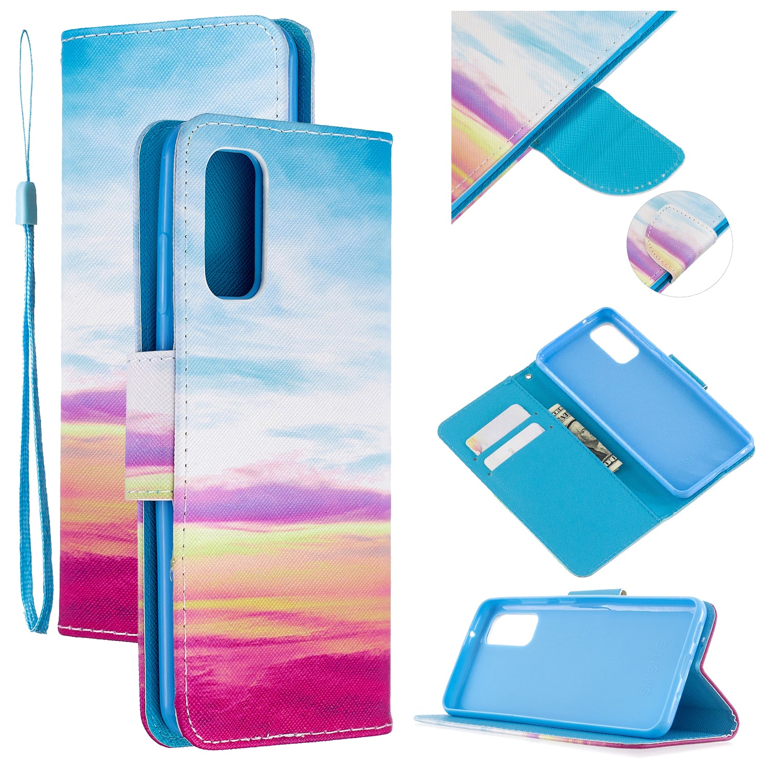 Cross Texture Pattern Printing Flip Leather Wallet Stand Case for Samsung Galaxy S20 4G/S20 5G - Colorful Sky