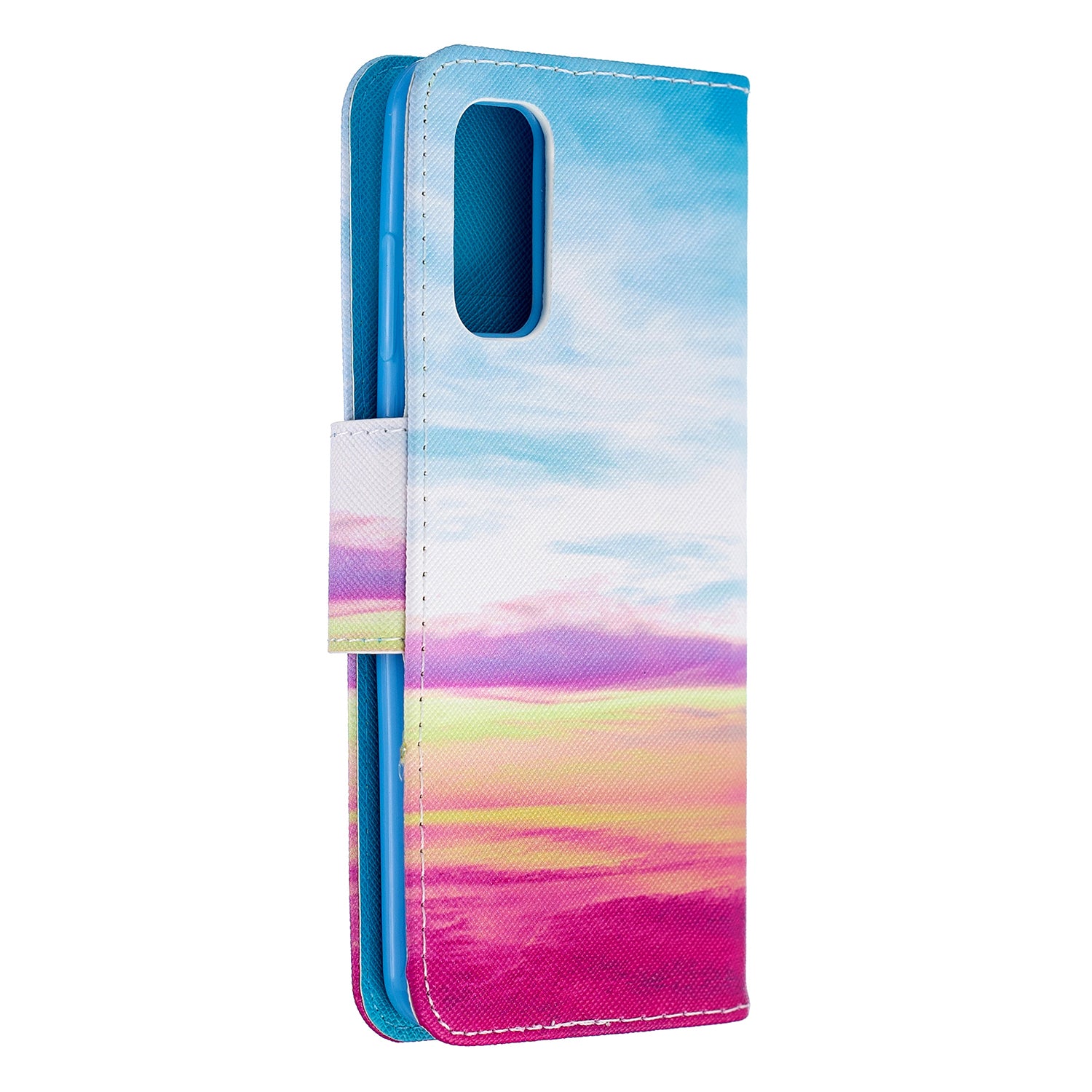 Cross Texture Pattern Printing Flip Leather Wallet Stand Case for Samsung Galaxy S20 4G/S20 5G - Colorful Sky