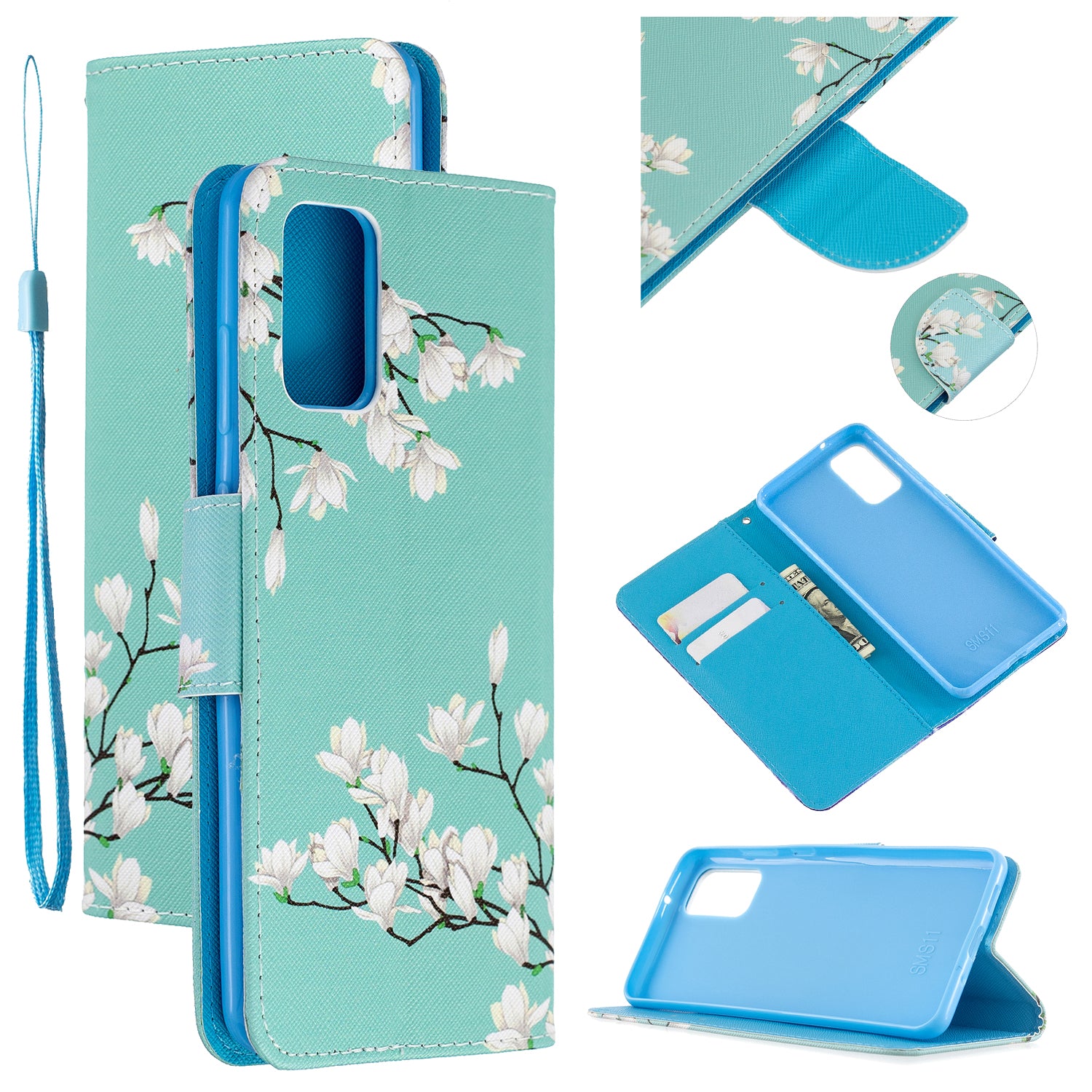 Cross Texture Pattern Printing Flip Leather Wallet Stand Cover for Samsung Galaxy S20 Plus - Flower Branches