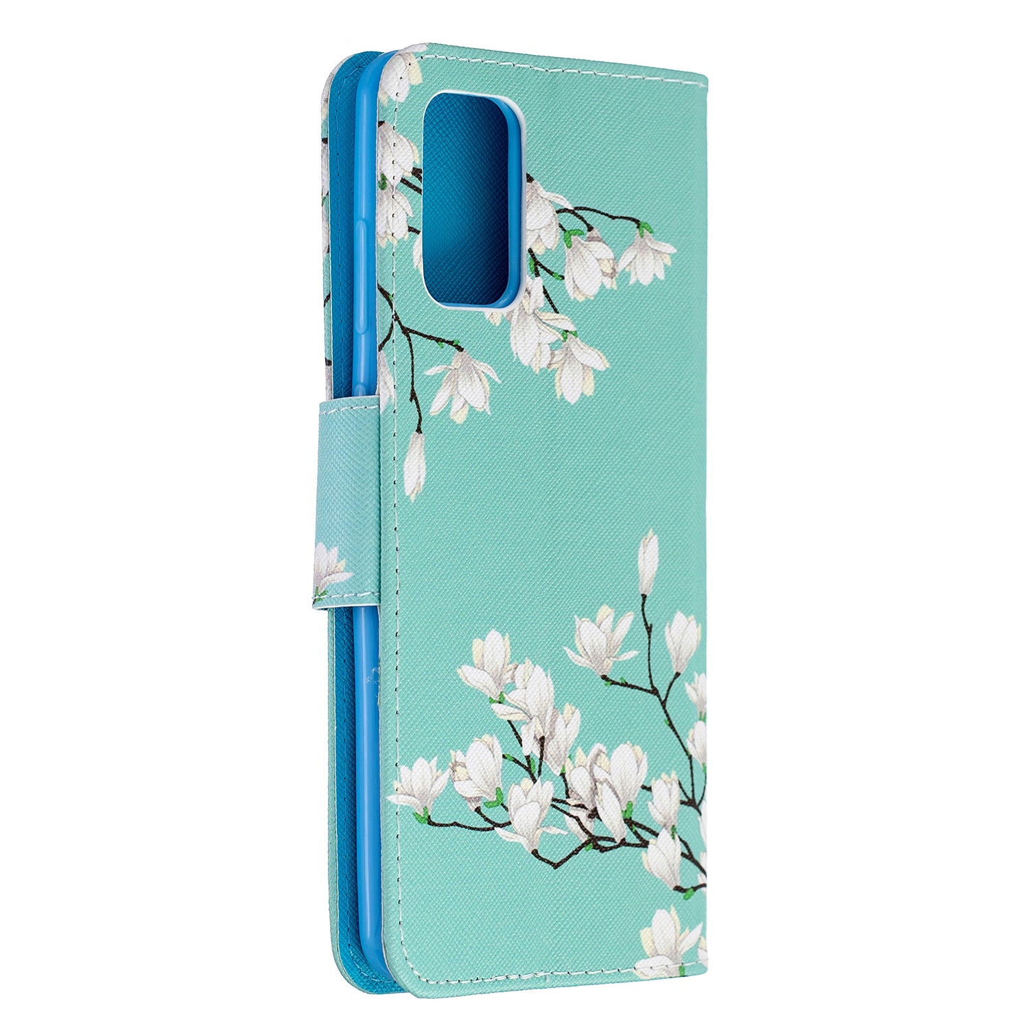 Cross Texture Pattern Printing Flip Leather Wallet Stand Cover for Samsung Galaxy S20 Plus - Flower Branches