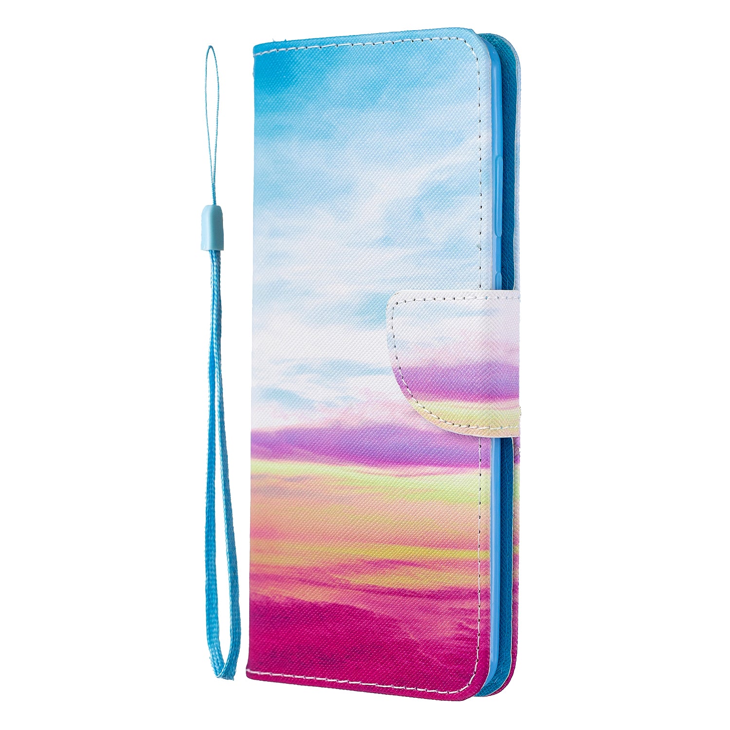 Cross Texture Pattern Printing Flip Leather Wallet Stand Cover for Samsung Galaxy S20 Plus - Colorful Sky