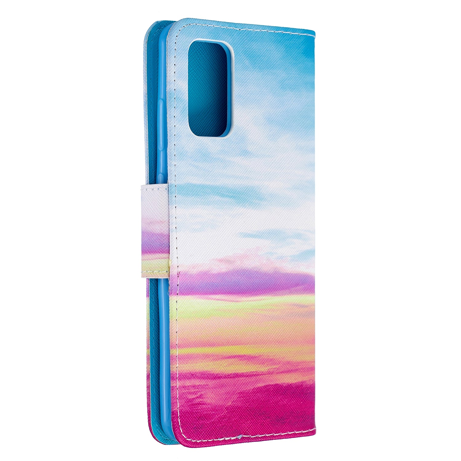 Cross Texture Pattern Printing Flip Leather Wallet Stand Cover for Samsung Galaxy S20 Plus - Colorful Sky