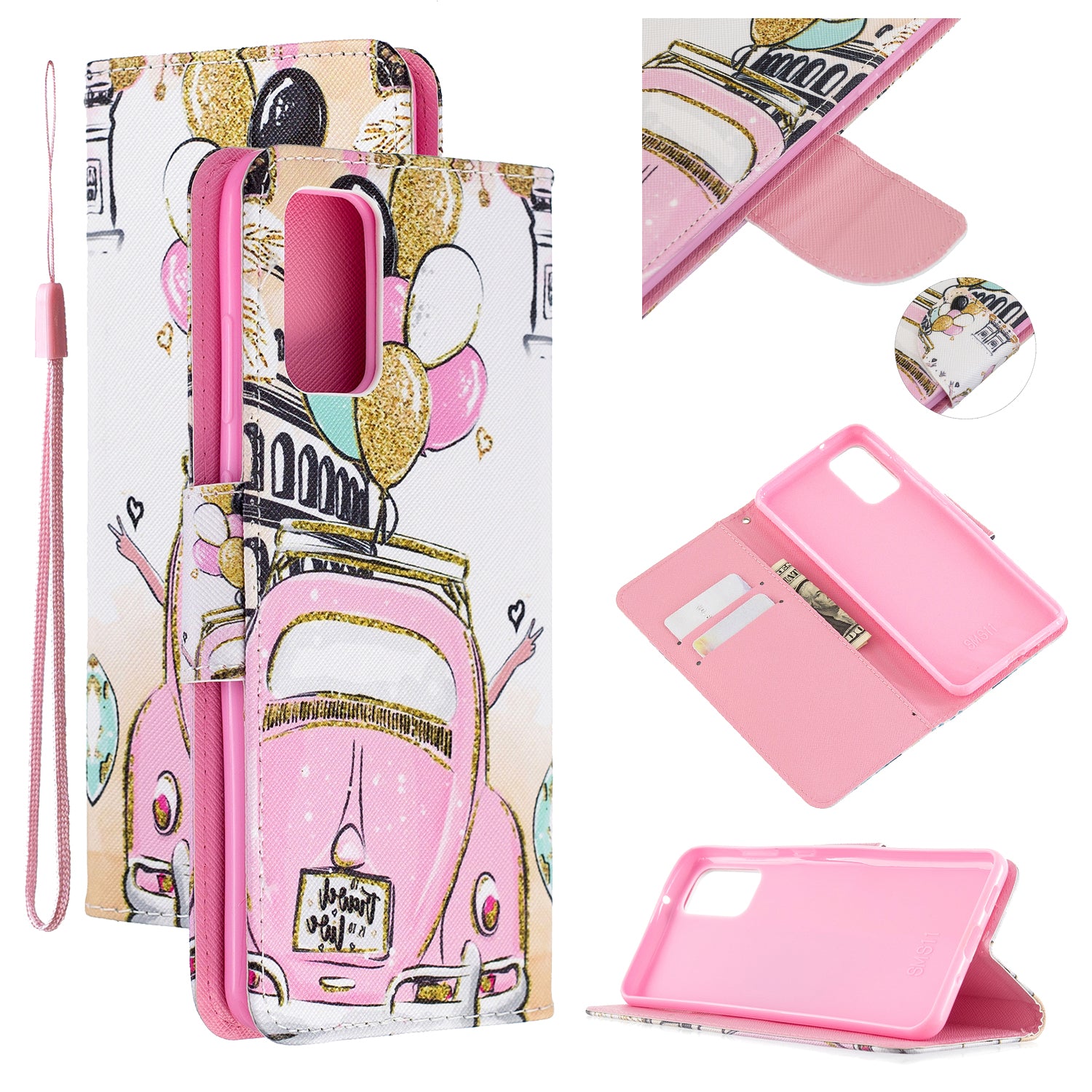 Cross Texture Pattern Printing Flip Leather Wallet Stand Cover for Samsung Galaxy S20 Plus - Car and Ballon