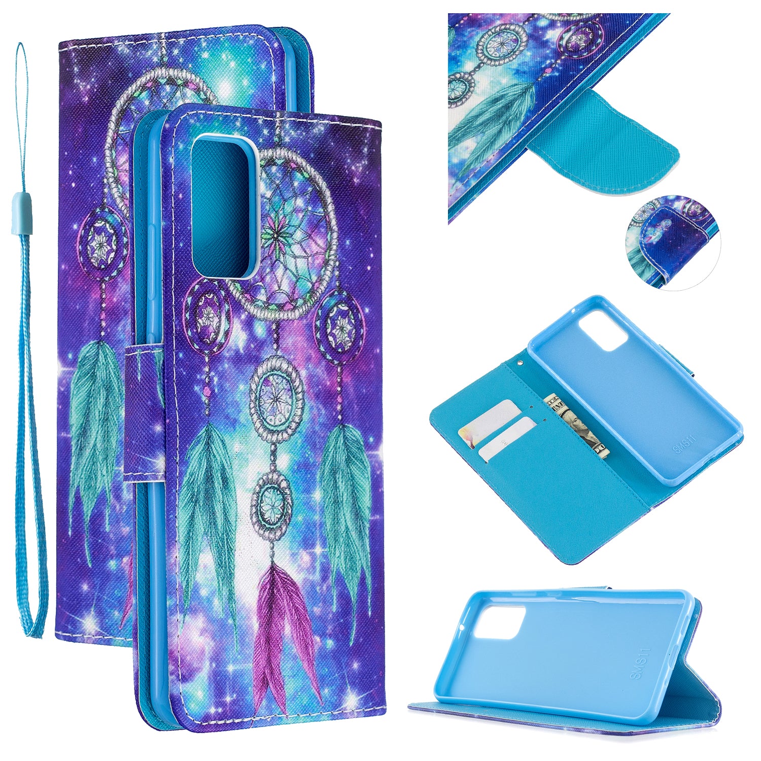 Cross Texture Pattern Printing Flip Leather Wallet Stand Cover for Samsung Galaxy S20 Plus - Dream Catcher