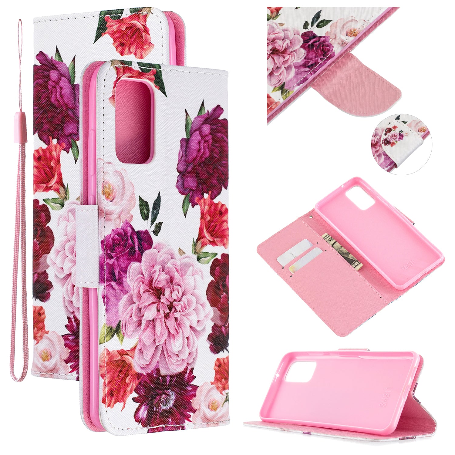 Cross Texture Pattern Printing Flip Leather Wallet Stand Cover for Samsung Galaxy S20 Plus - Peony