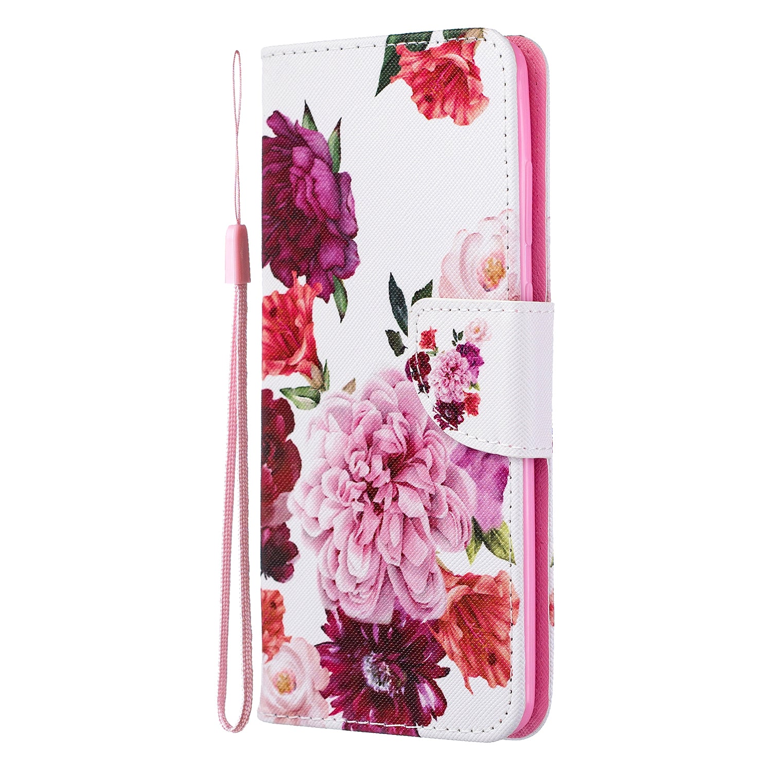 Cross Texture Pattern Printing Flip Leather Wallet Stand Cover for Samsung Galaxy S20 Plus - Peony