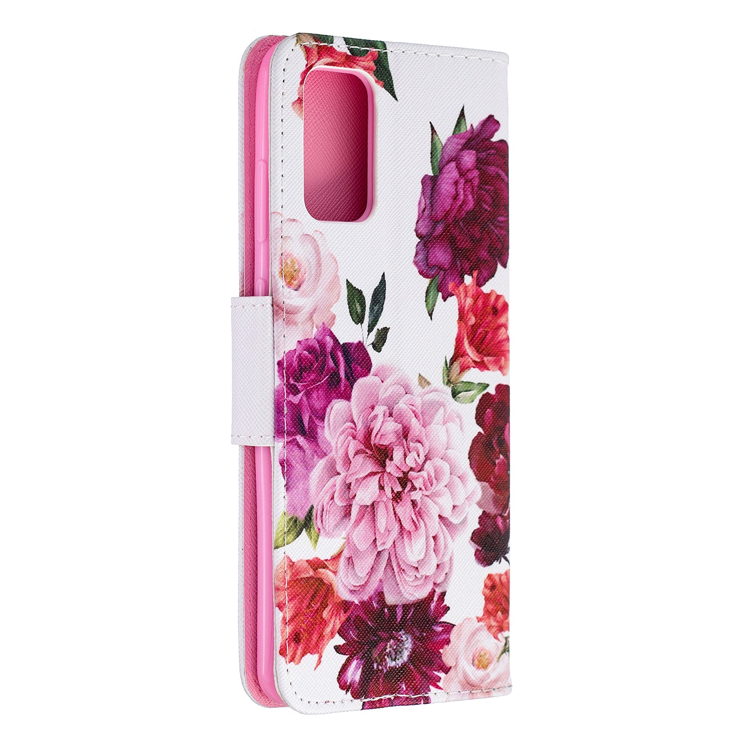 Cross Texture Pattern Printing Flip Leather Wallet Stand Cover for Samsung Galaxy S20 Plus - Peony