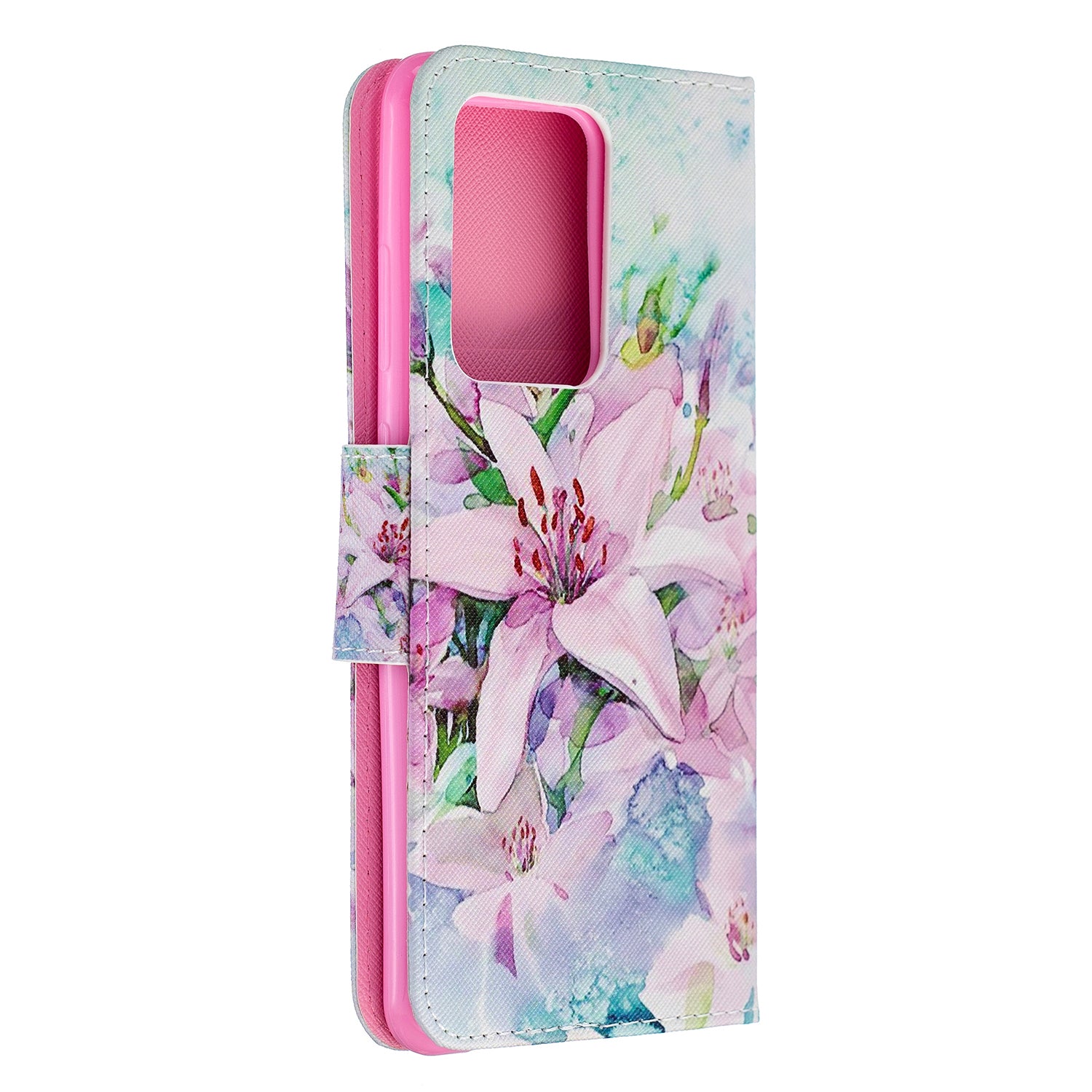 Cross Texture Patterned PU Leather Wallet Cover for Samsung Galaxy S20 Ultra - Vivid Flower