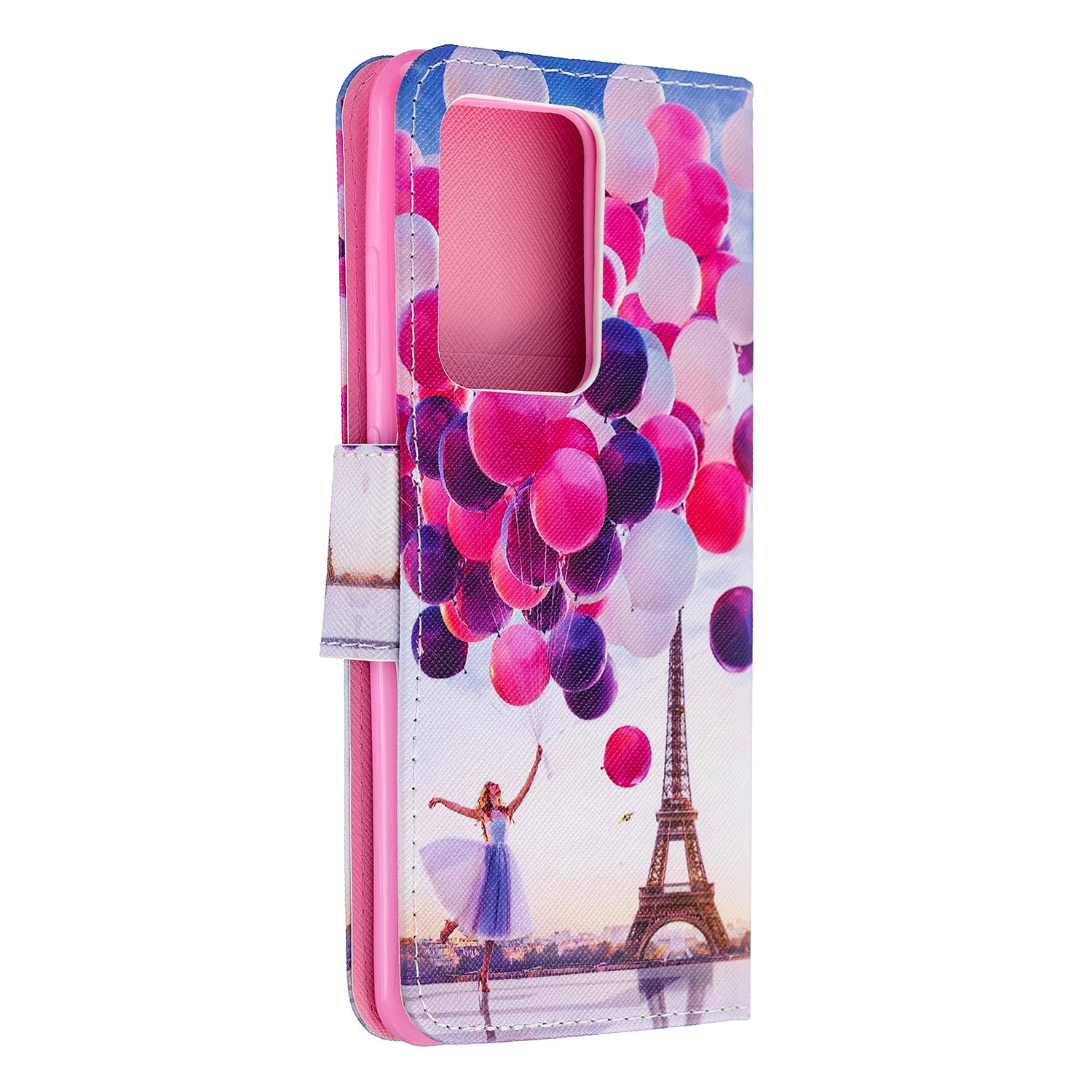 Cross Texture Patterned PU Leather Wallet Cover for Samsung Galaxy S20 Ultra - Balloons